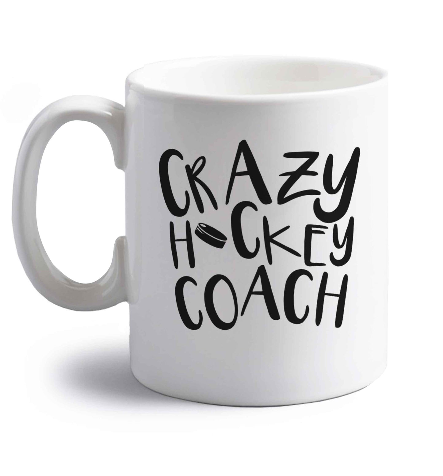 Crazy hockey coach right handed white ceramic mug 