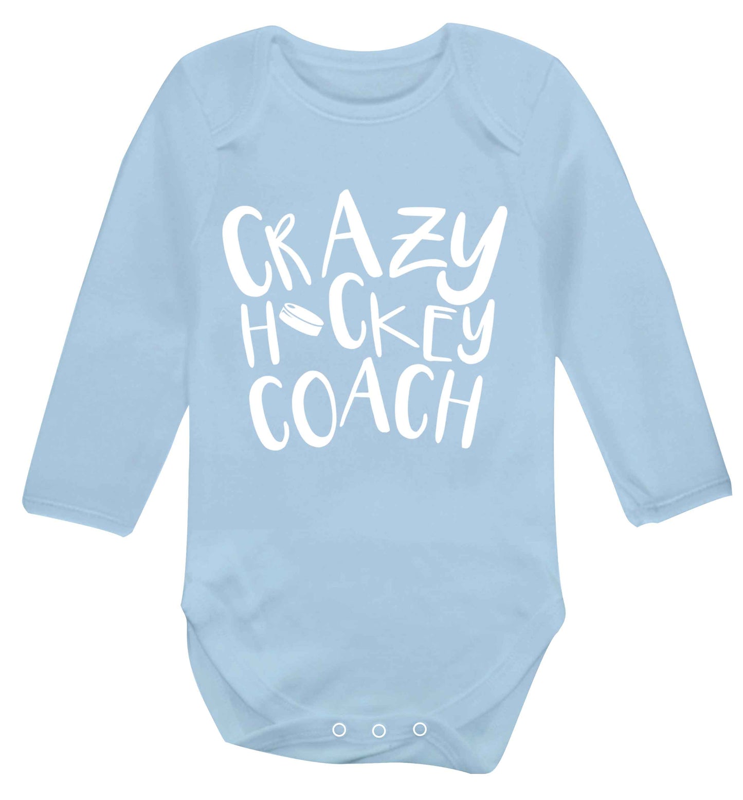 Crazy hockey coach Baby Vest long sleeved pale blue 6-12 months