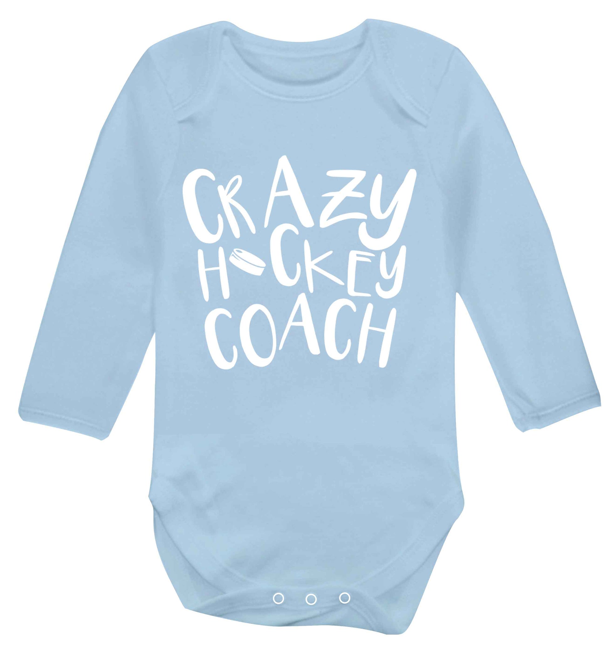 Crazy hockey coach Baby Vest long sleeved pale blue 6-12 months
