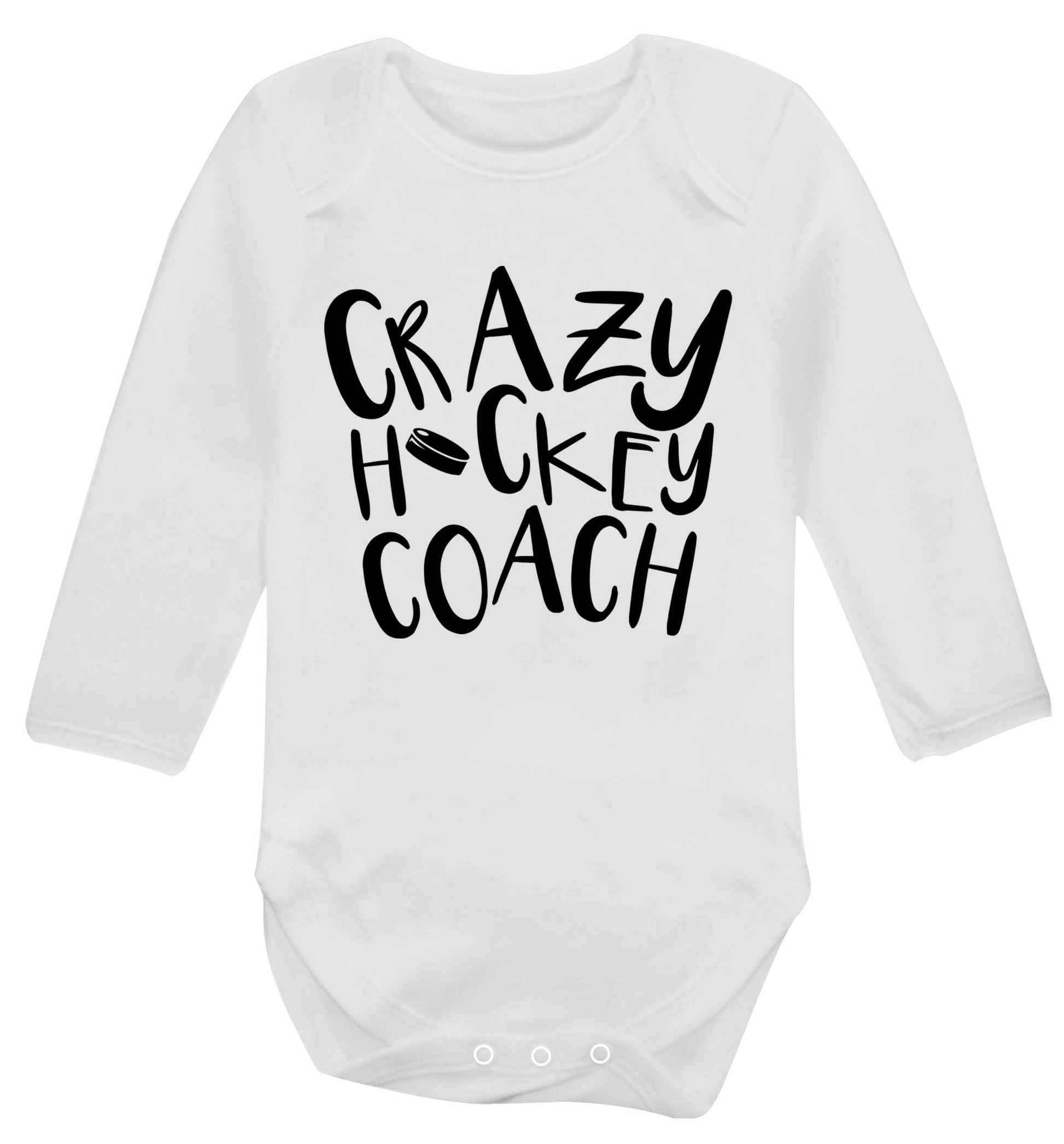 Crazy hockey coach Baby Vest long sleeved white 6-12 months