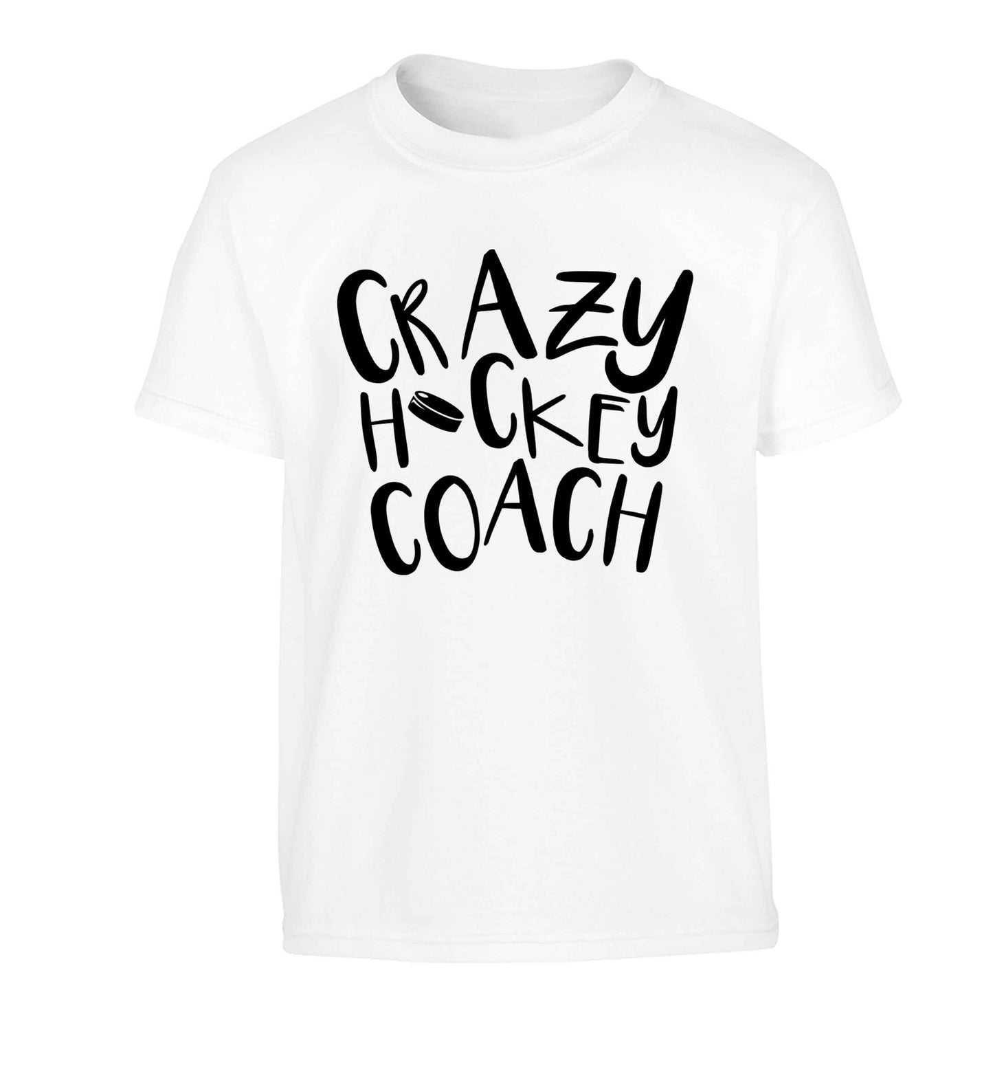 Crazy hockey coach Children's white Tshirt 12-13 Years