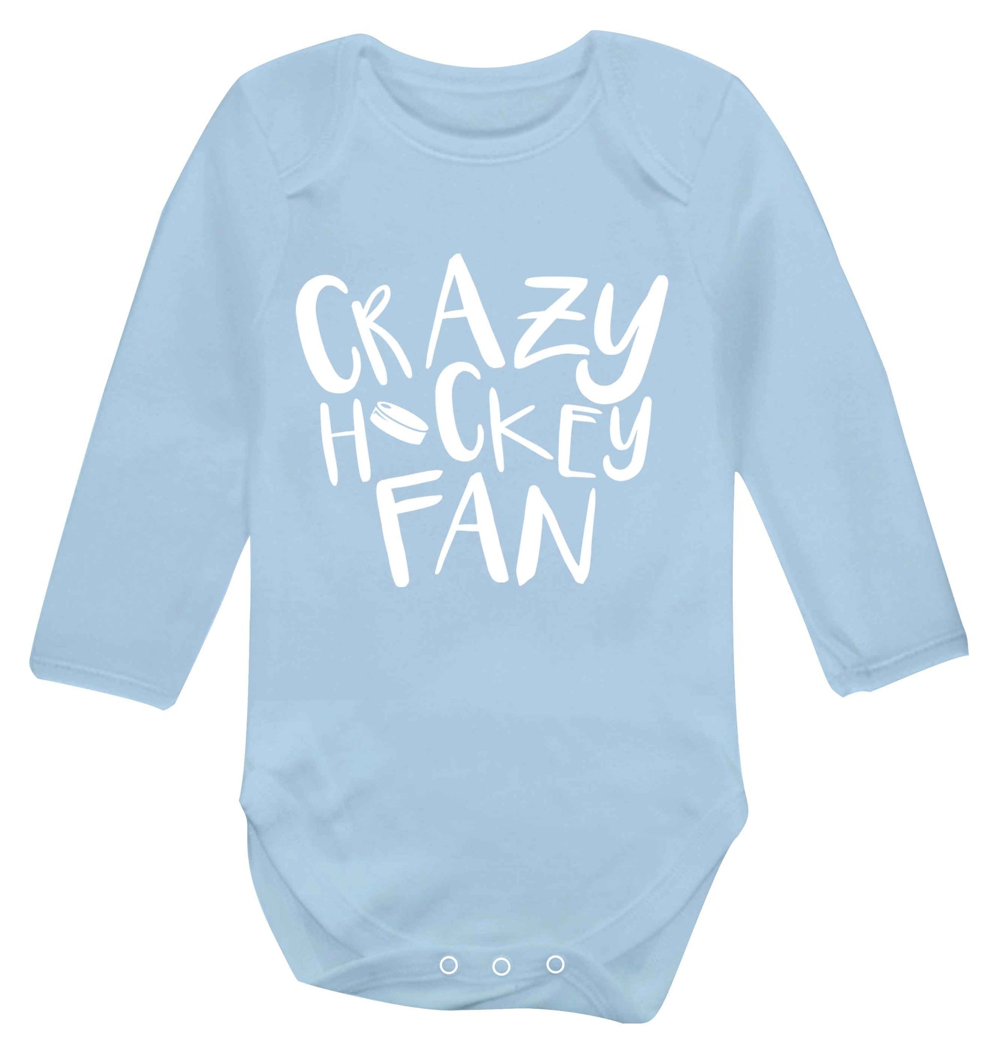 Crazy hockey fan Baby Vest long sleeved pale blue 6-12 months