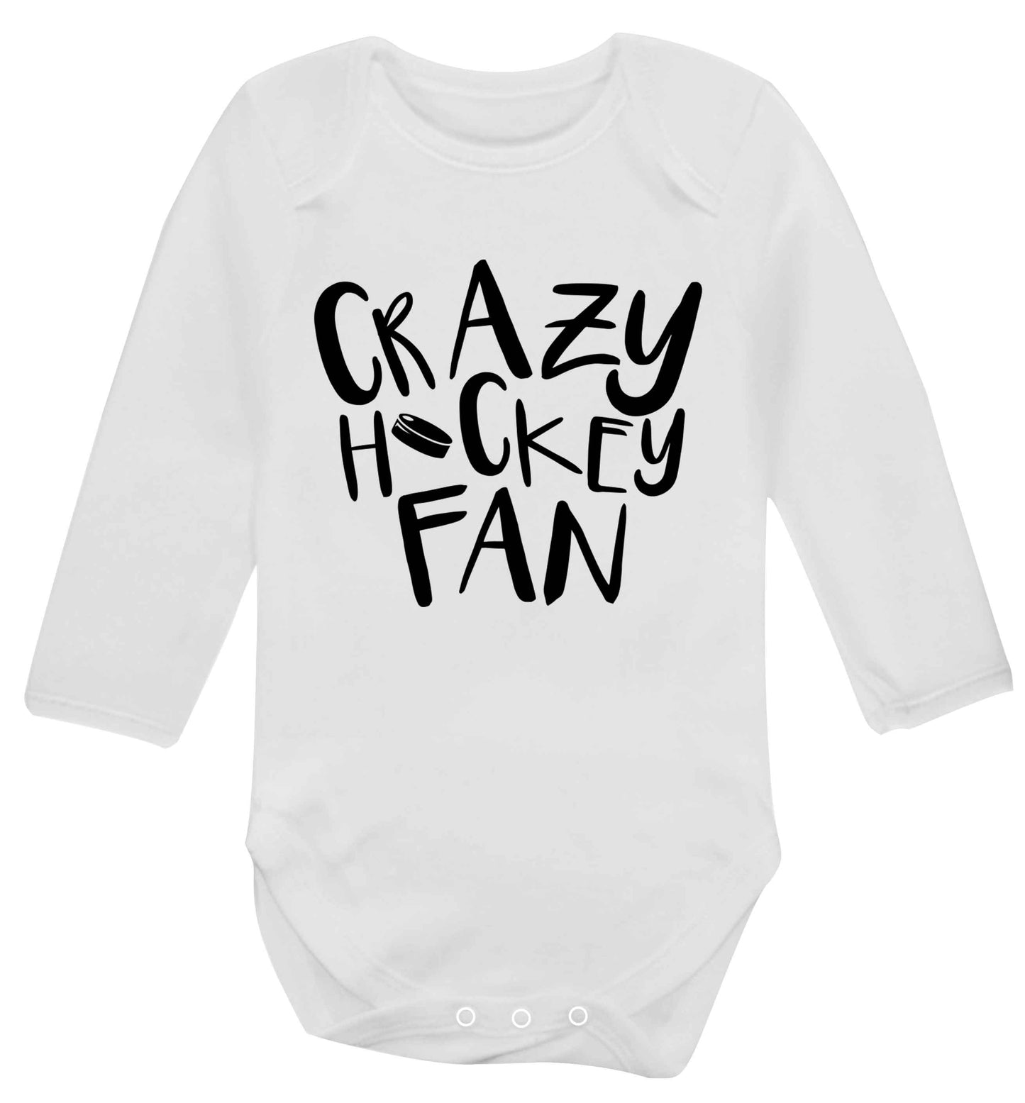 Crazy hockey fan Baby Vest long sleeved white 6-12 months