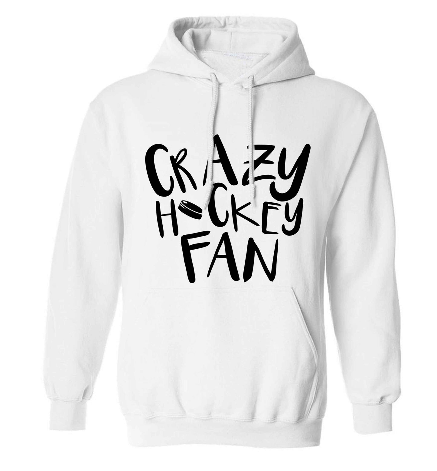 Crazy hockey fan adults unisex white hoodie 2XL