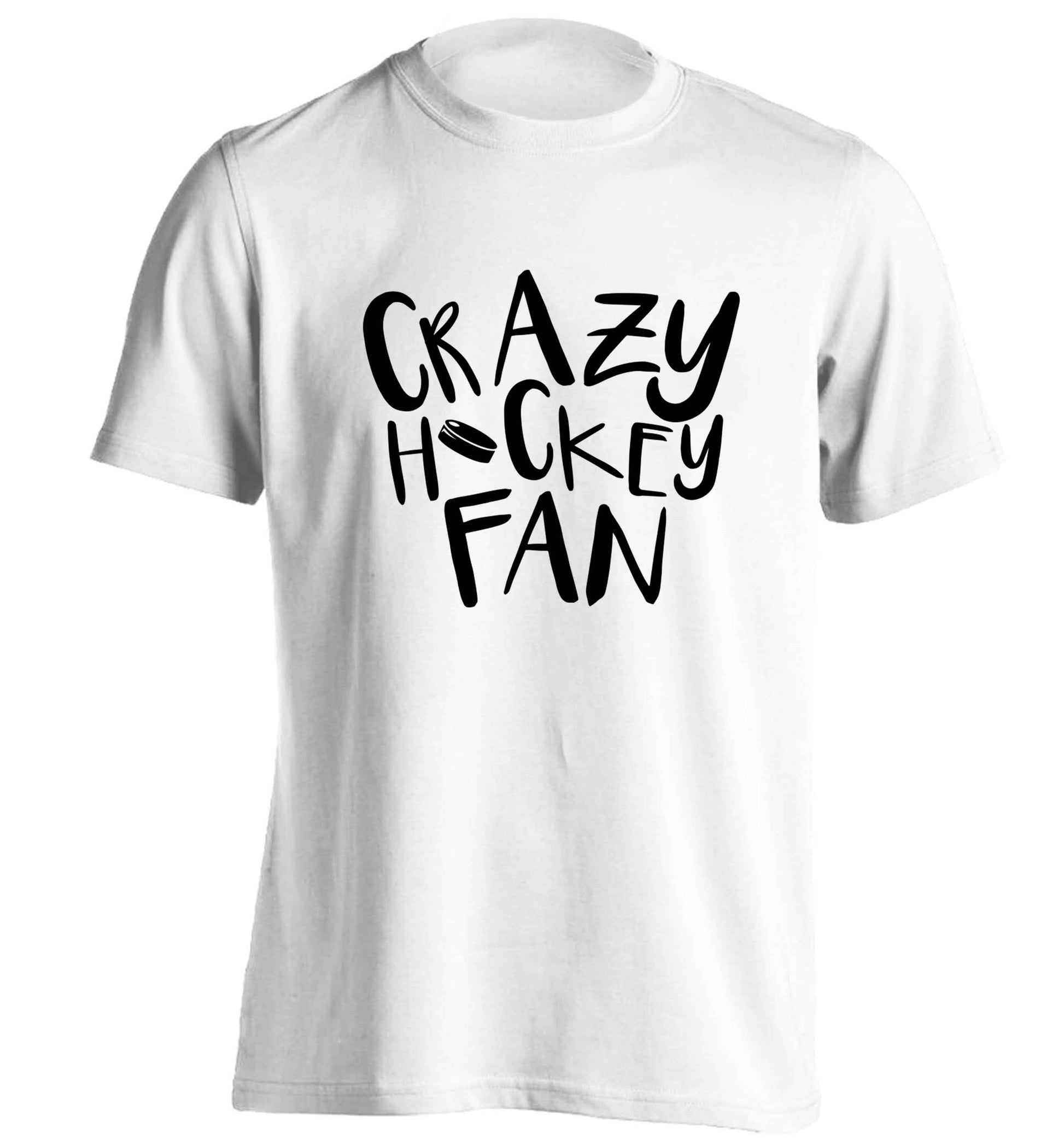 Crazy hockey fan adults unisex white Tshirt 2XL
