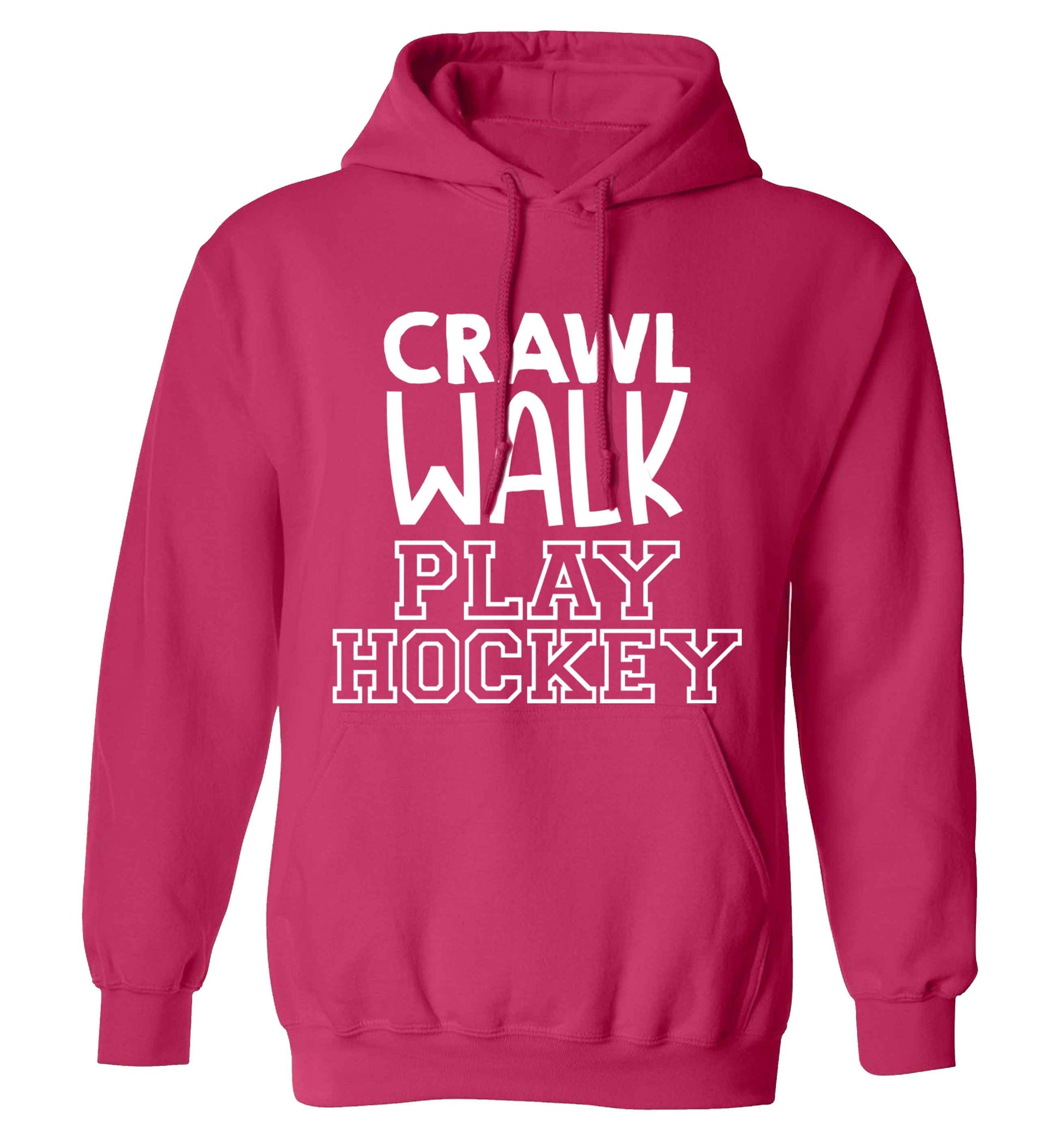 Crawl walk play hockey adults unisex pink hoodie 2XL
