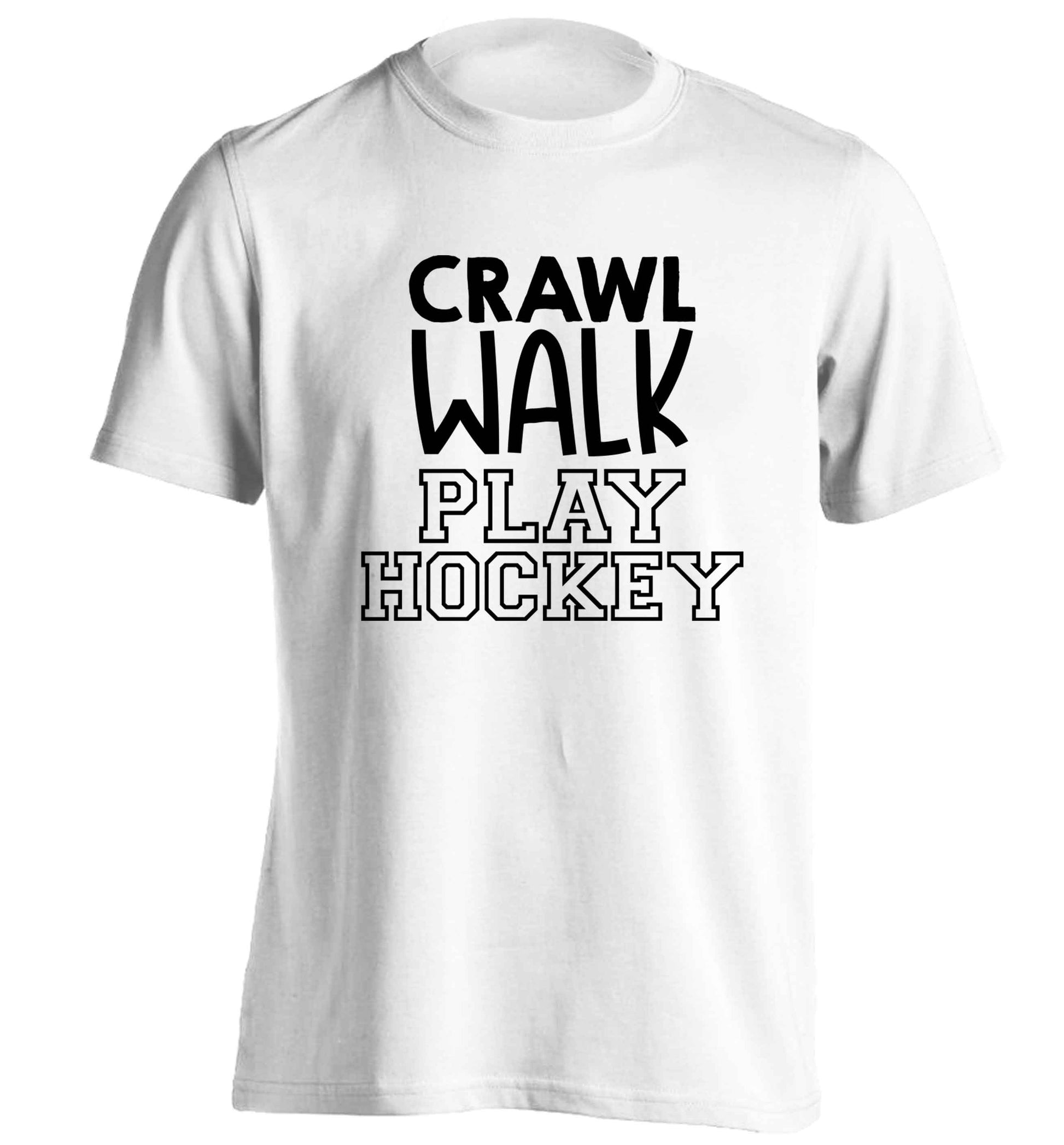 Crawl walk play hockey adults unisex white Tshirt 2XL