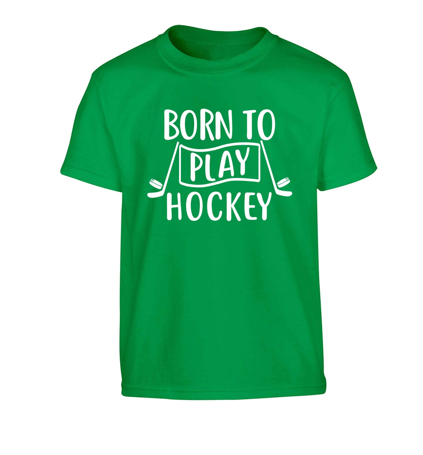 Born to play hockey Children's green Tshirt 12-13 Years