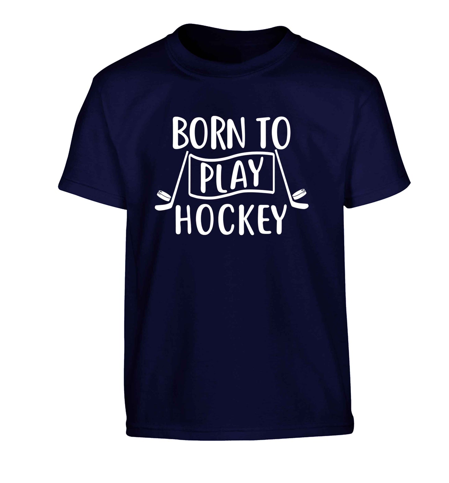Born to play hockey Children's navy Tshirt 12-13 Years