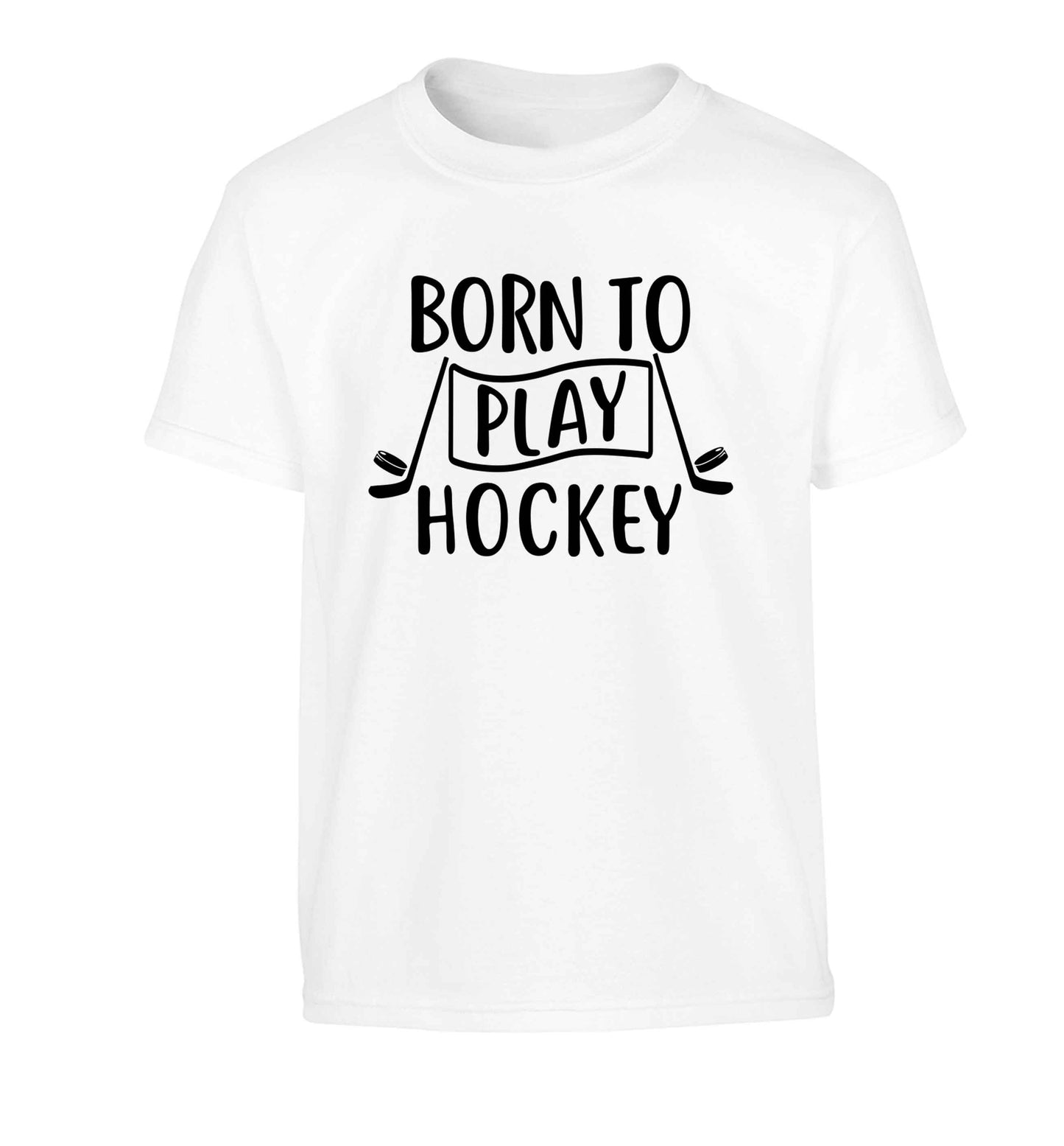 Born to play hockey Children's white Tshirt 12-13 Years
