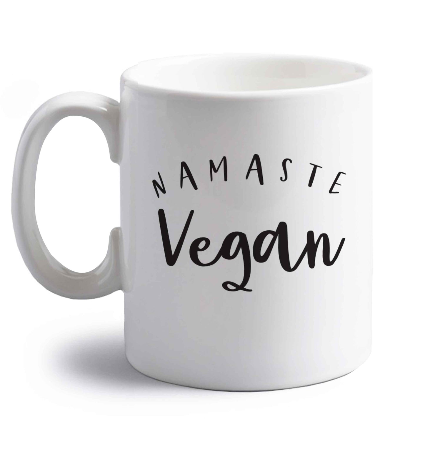 Namaste vegan right handed white ceramic mug 