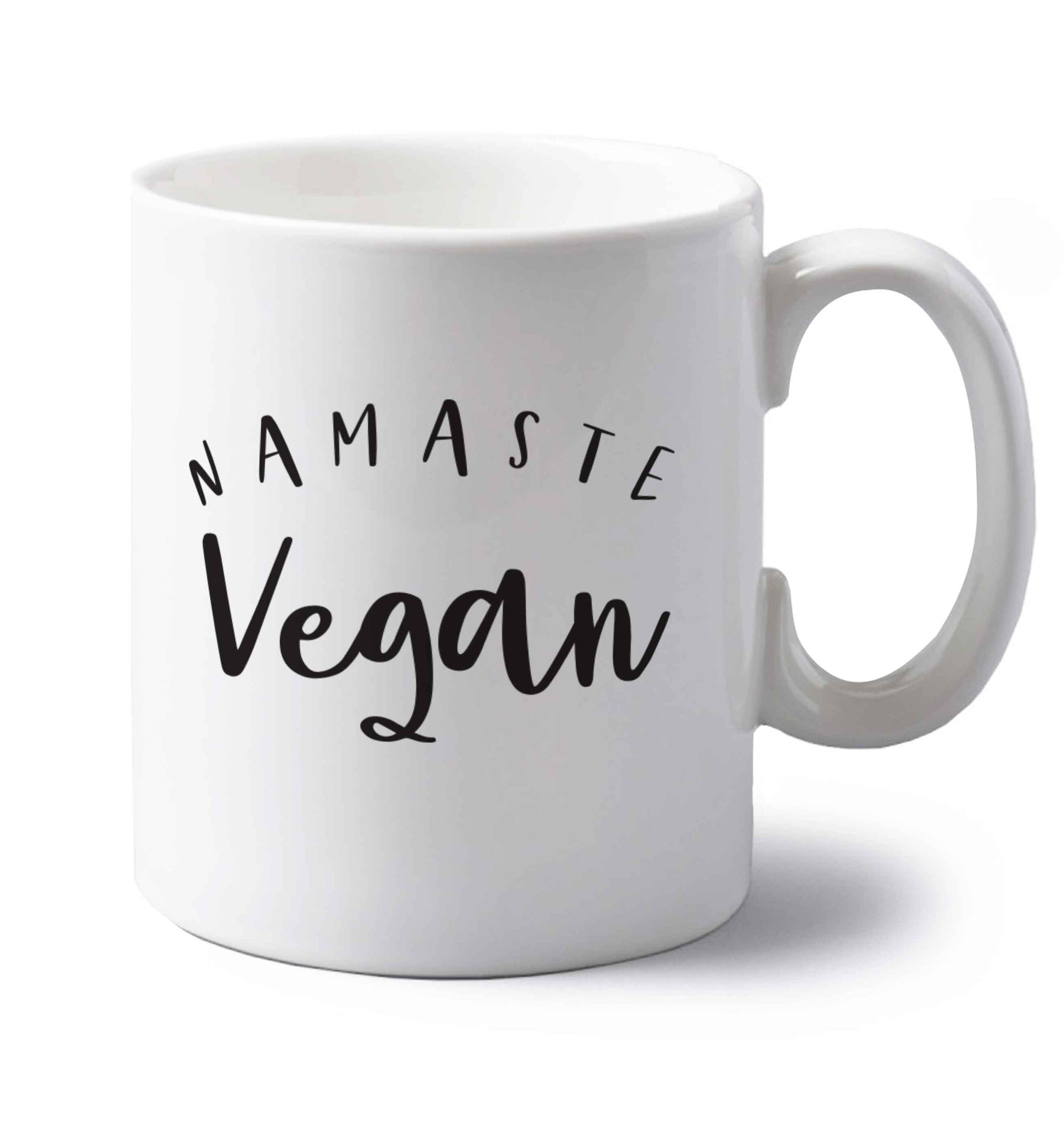Namaste vegan left handed white ceramic mug 