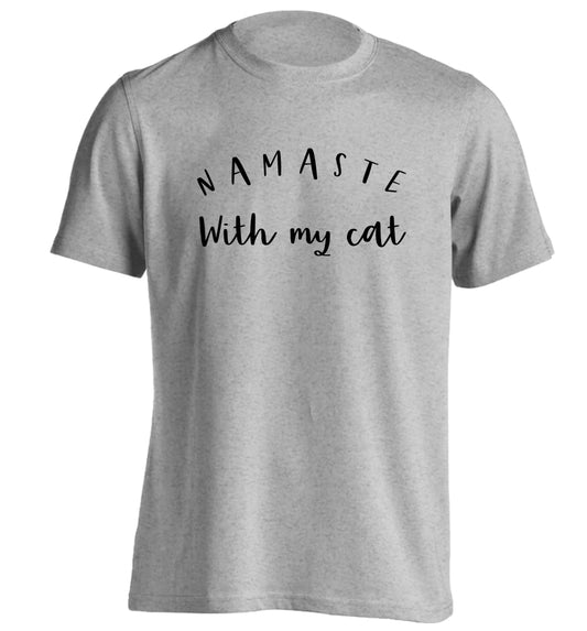 Namaste with my cat adults unisex grey Tshirt 2XL