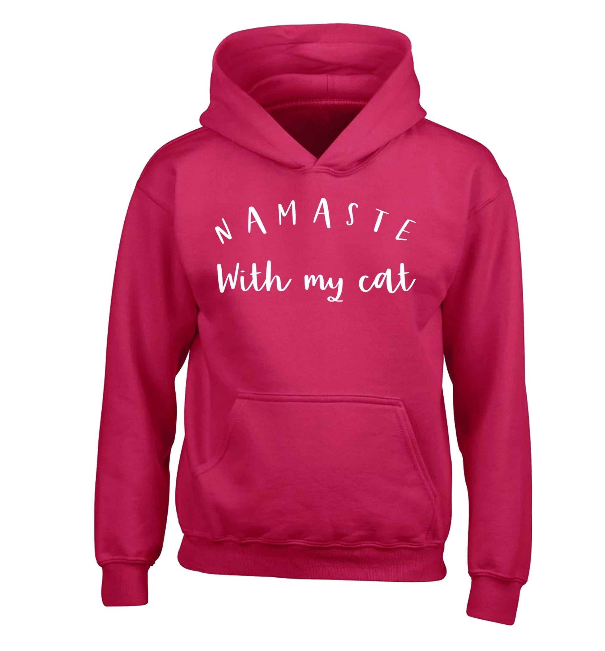 Namaste with my cat children's pink hoodie 12-13 Years