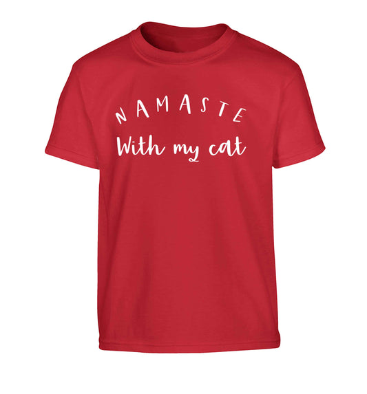 Namaste with my cat Children's red Tshirt 12-13 Years