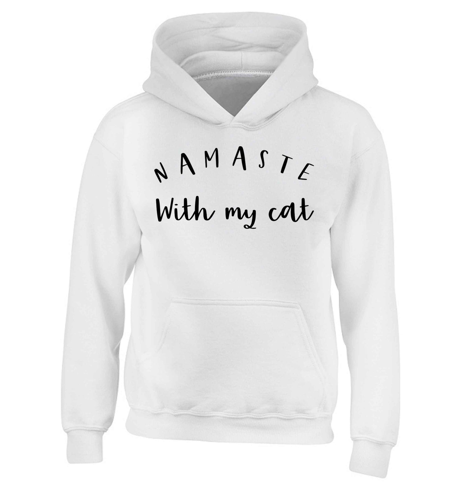 Namaste with my cat children's white hoodie 12-13 Years
