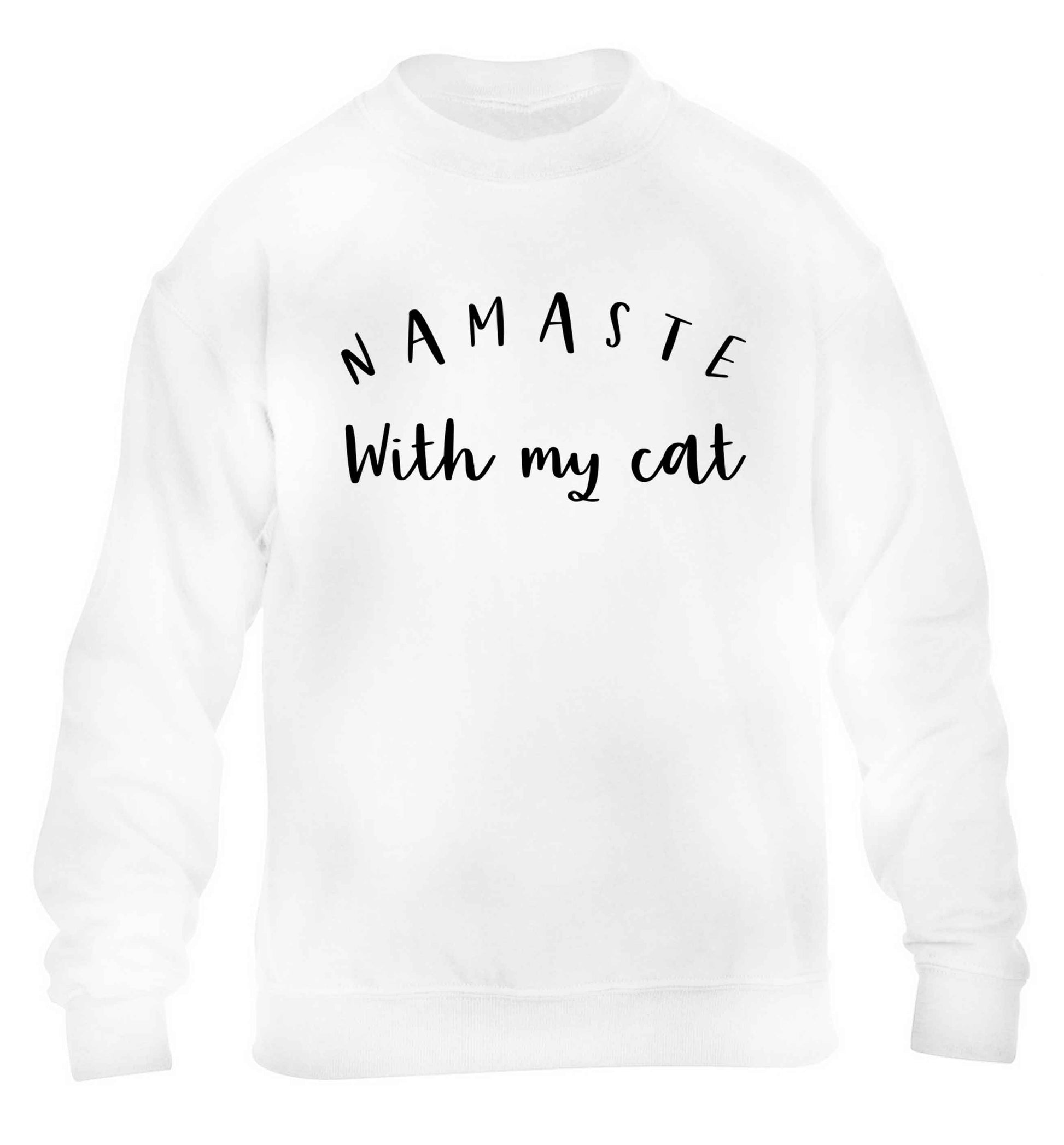 Namaste with my cat children's white sweater 12-13 Years