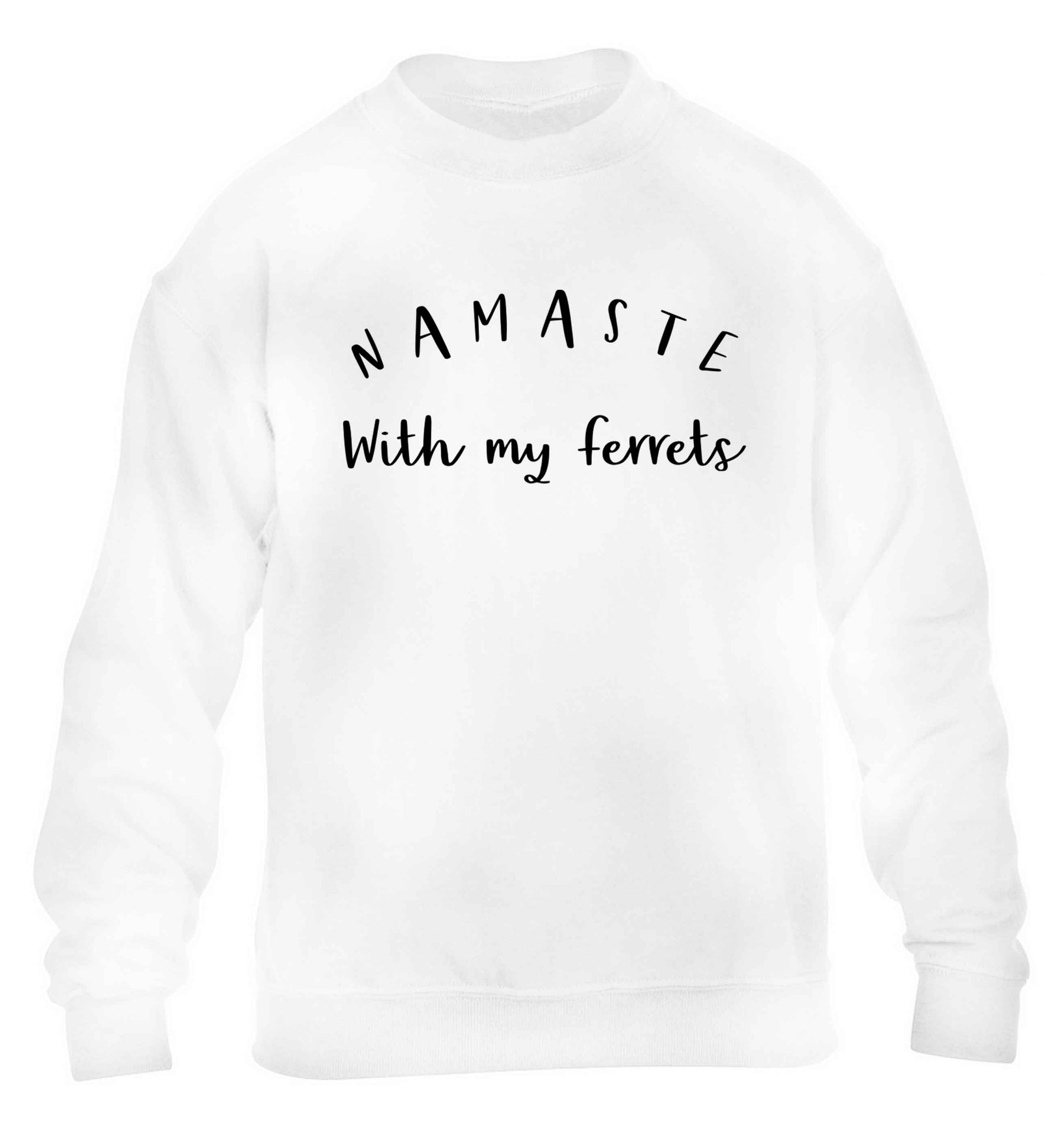 Namaste with my ferrets children's white sweater 12-13 Years