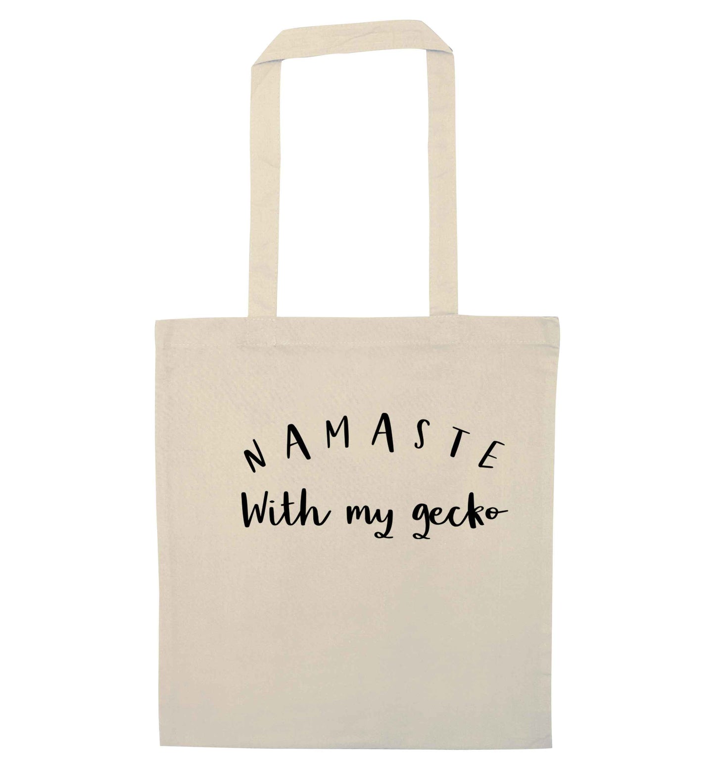 Namaste with my gecko natural tote bag