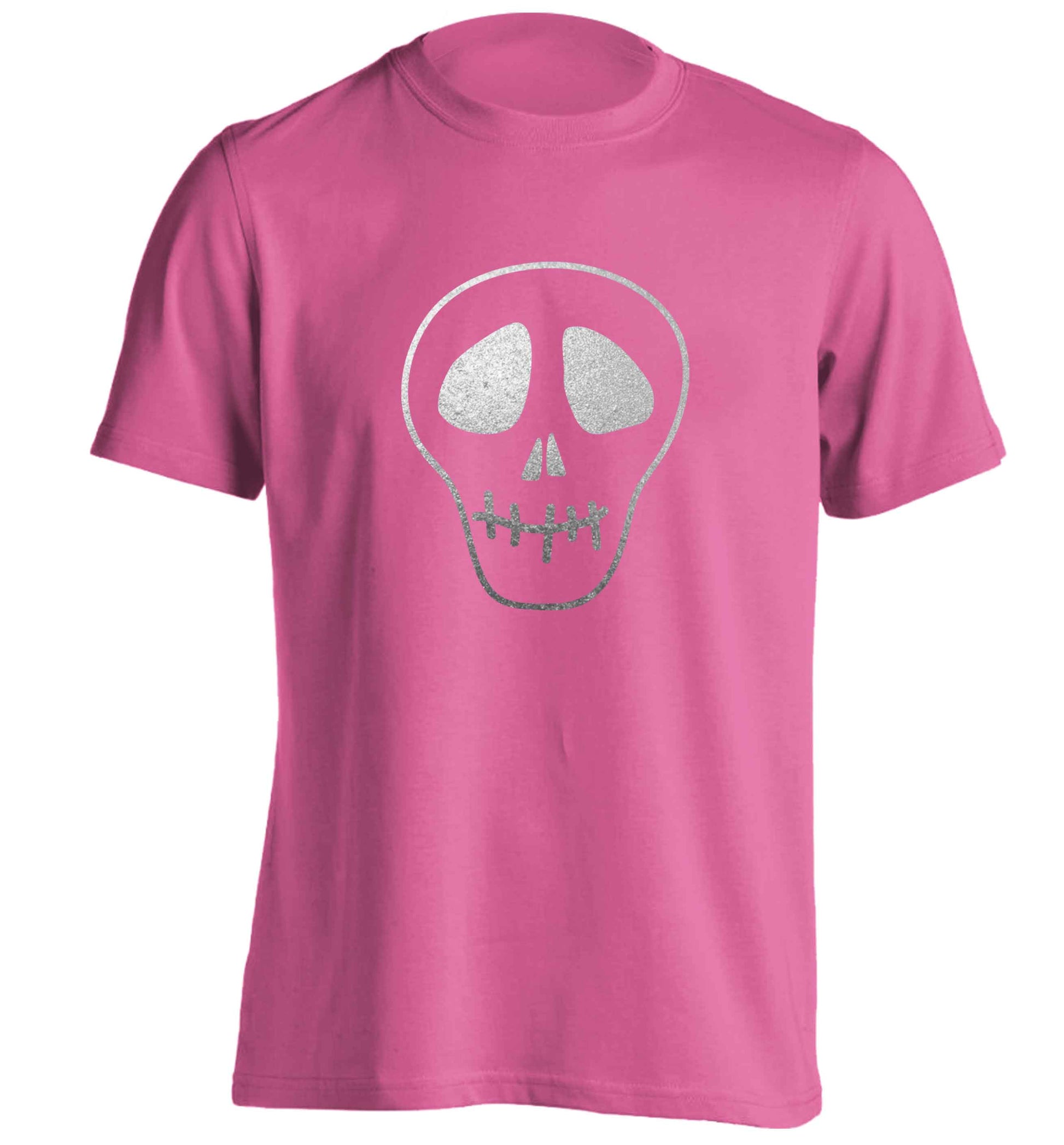 Metallic silver skull adults unisex pink Tshirt 2XL