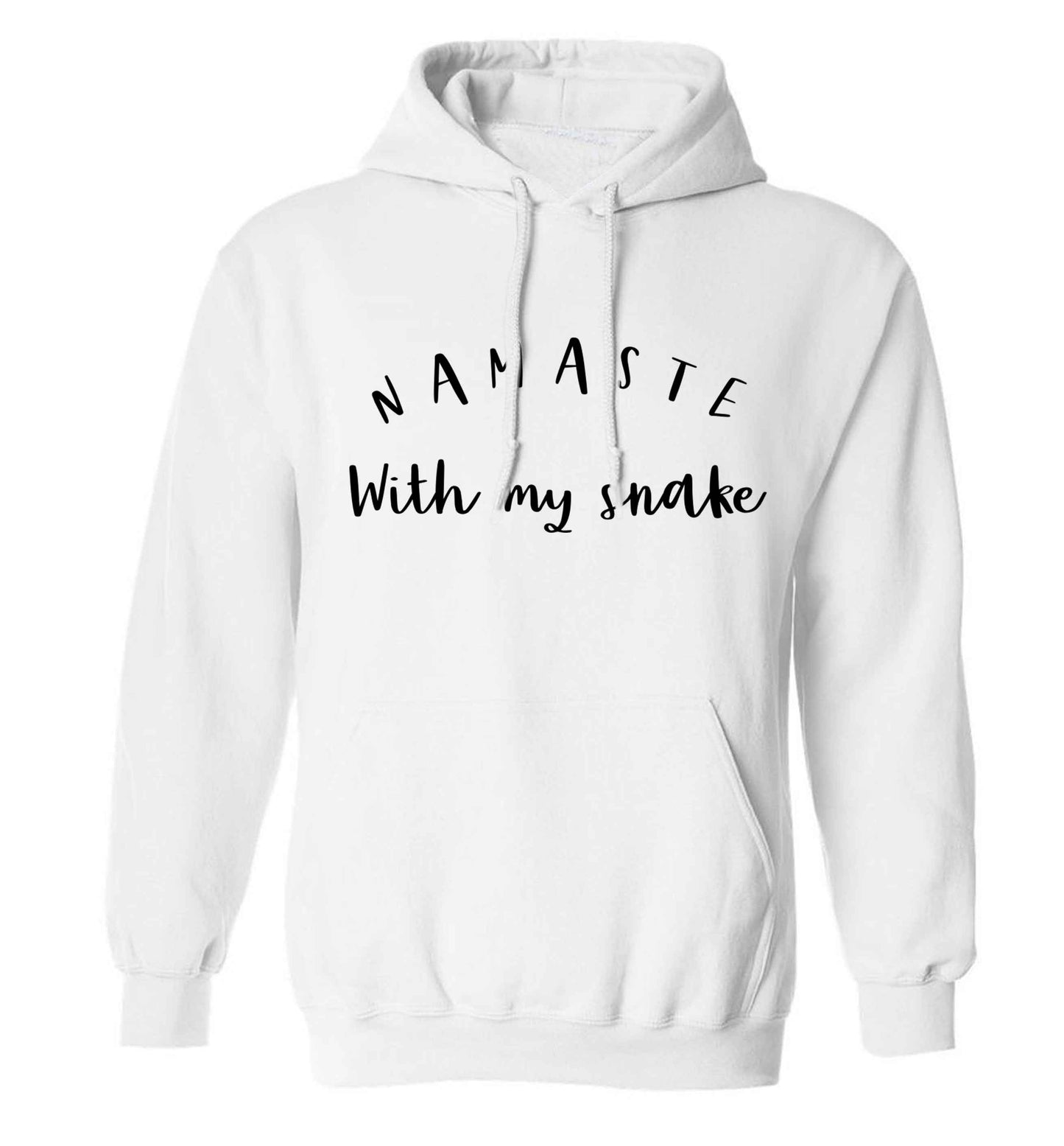 Namaste with my snake adults unisex white hoodie 2XL