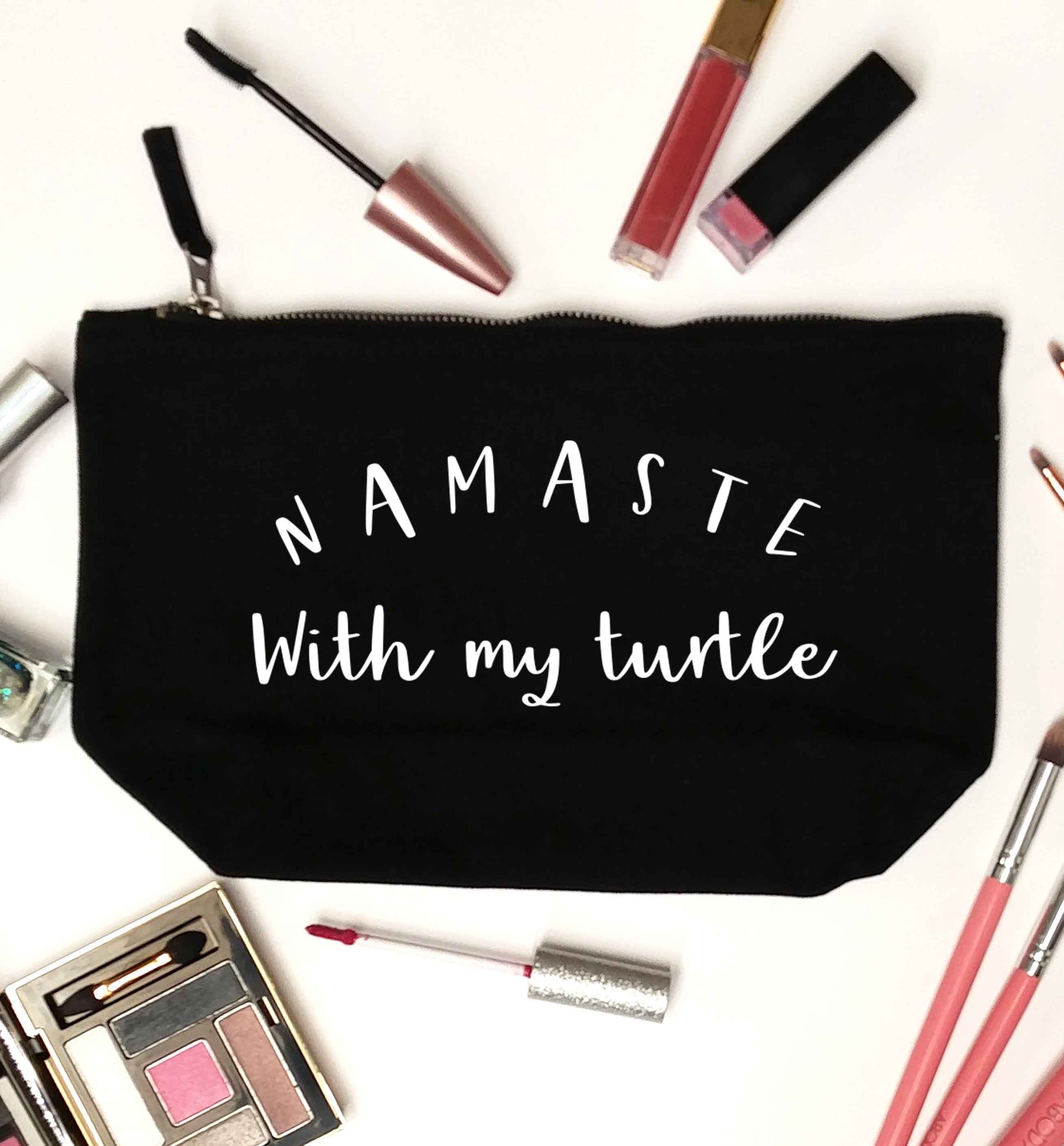 Namaste with my turtle black makeup bag