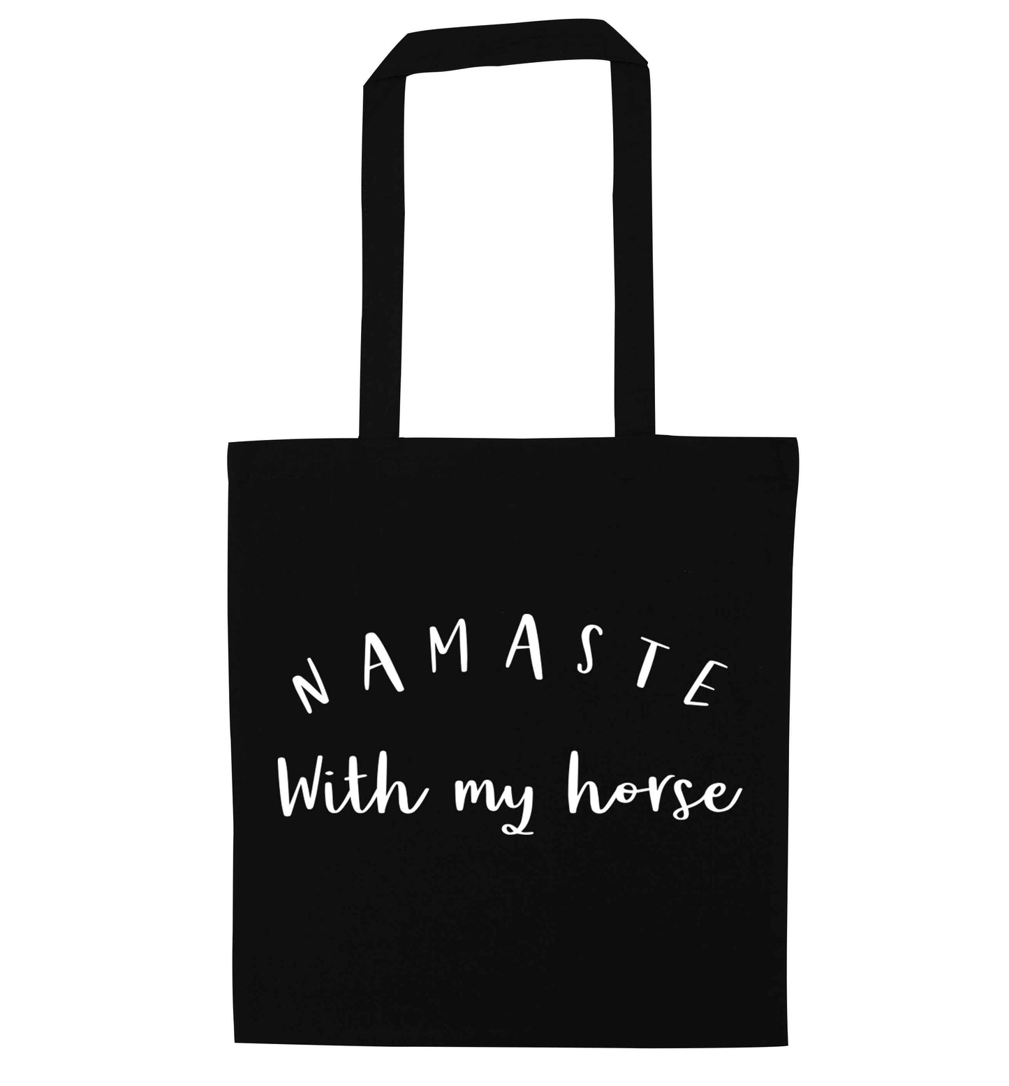 Namaste with my horse black tote bag