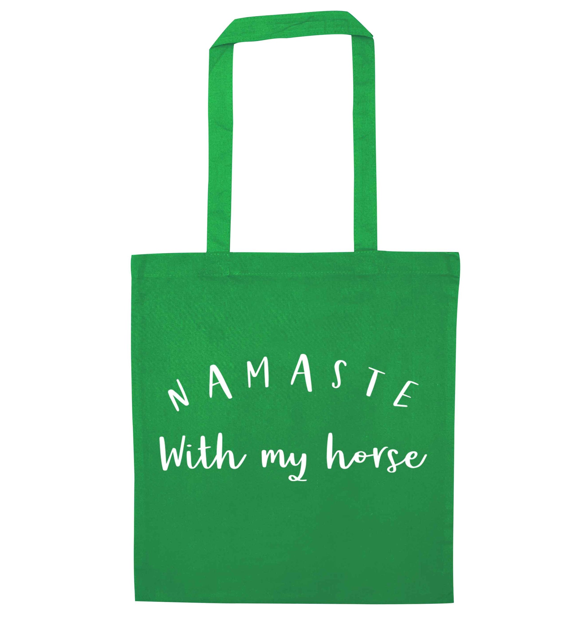 Namaste with my horse green tote bag
