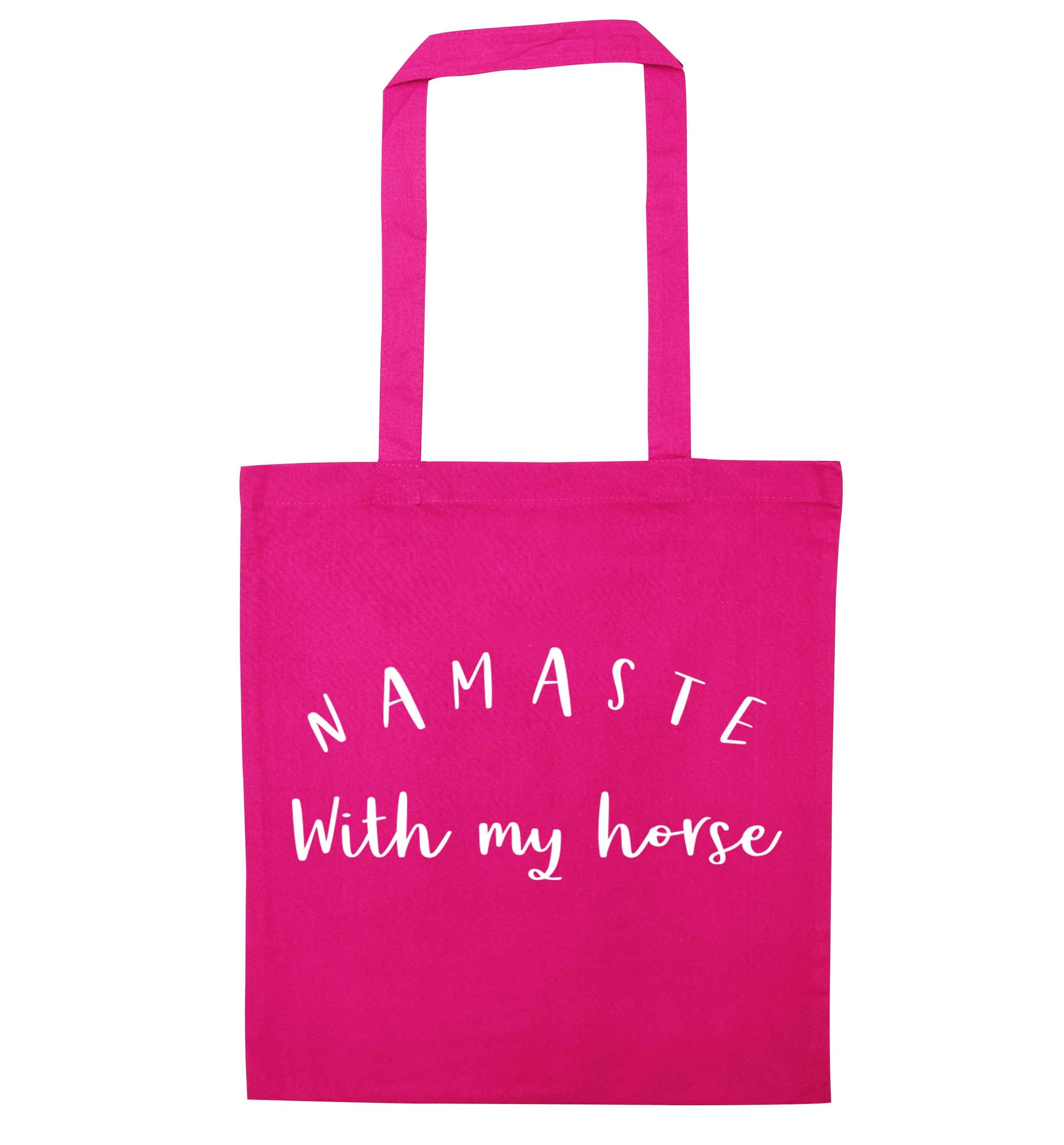 Namaste with my horse pink tote bag