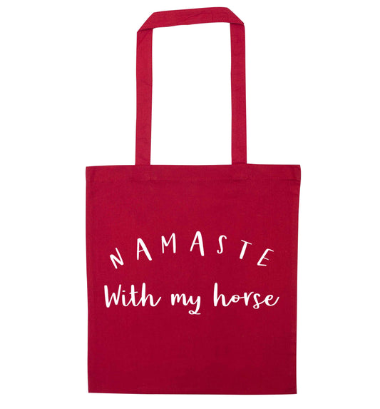 Namaste with my horse red tote bag