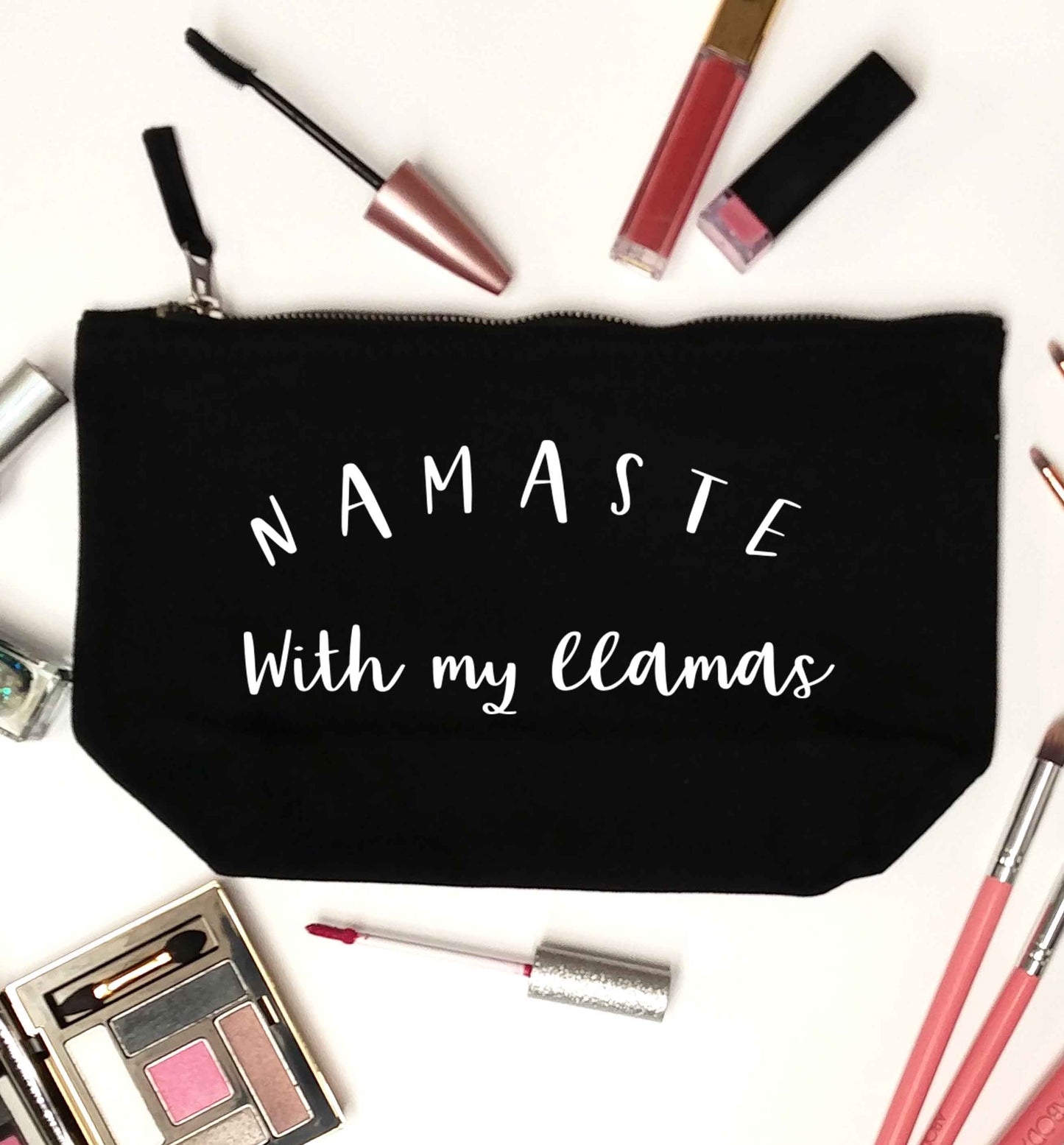 Namaste with my llamas black makeup bag