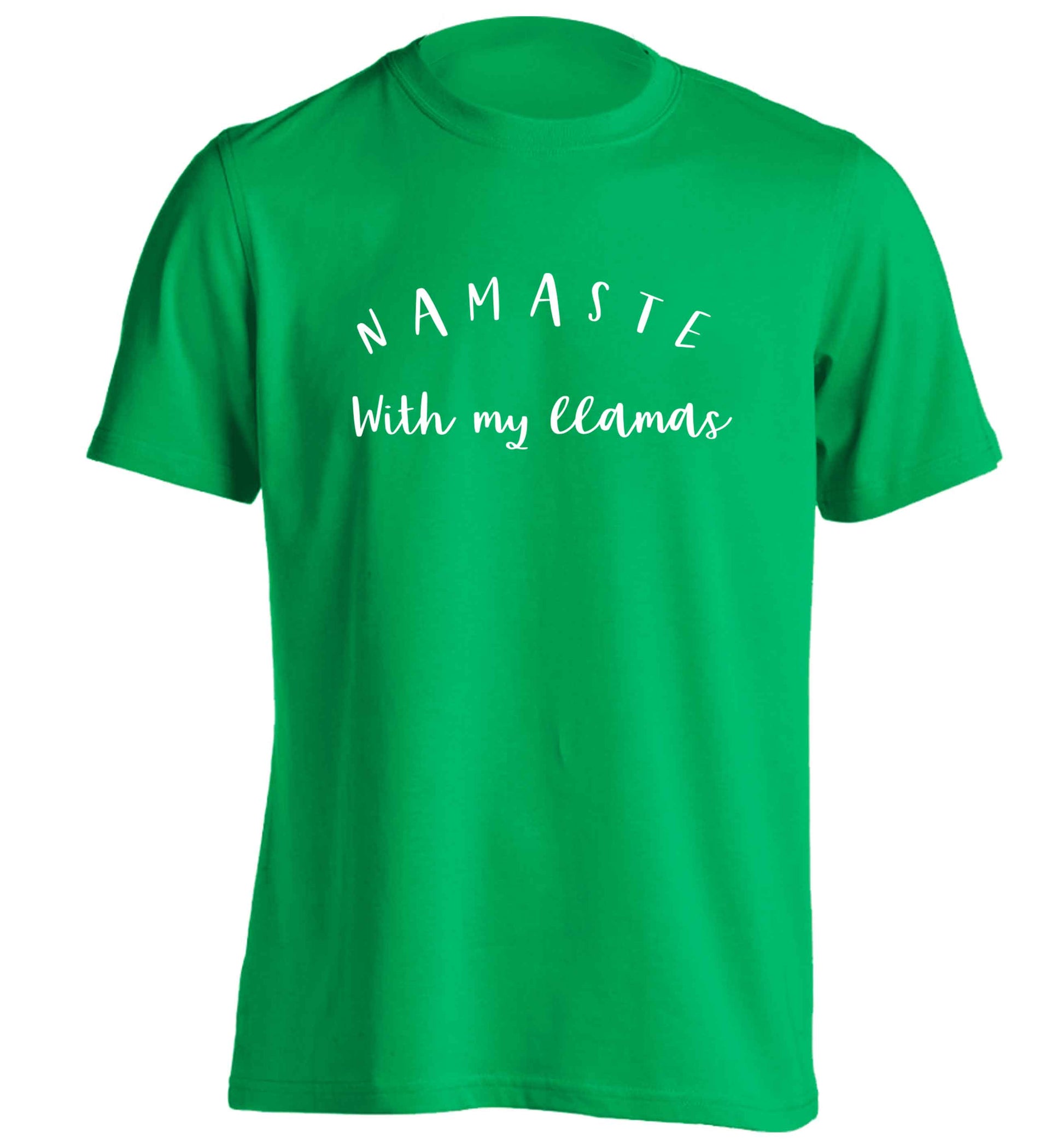 Namaste with my llamas adults unisex green Tshirt 2XL