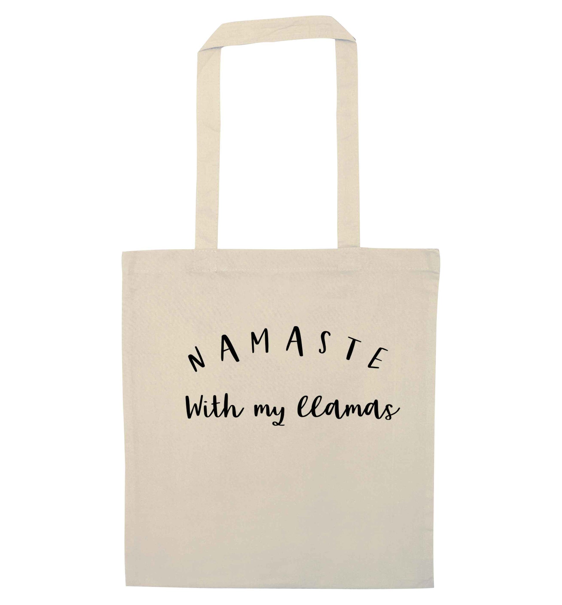Namaste with my llamas natural tote bag
