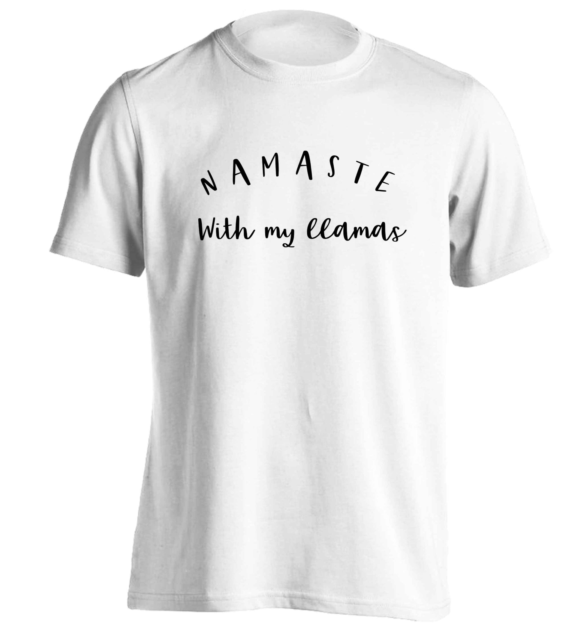 Namaste with my llamas adults unisex white Tshirt 2XL
