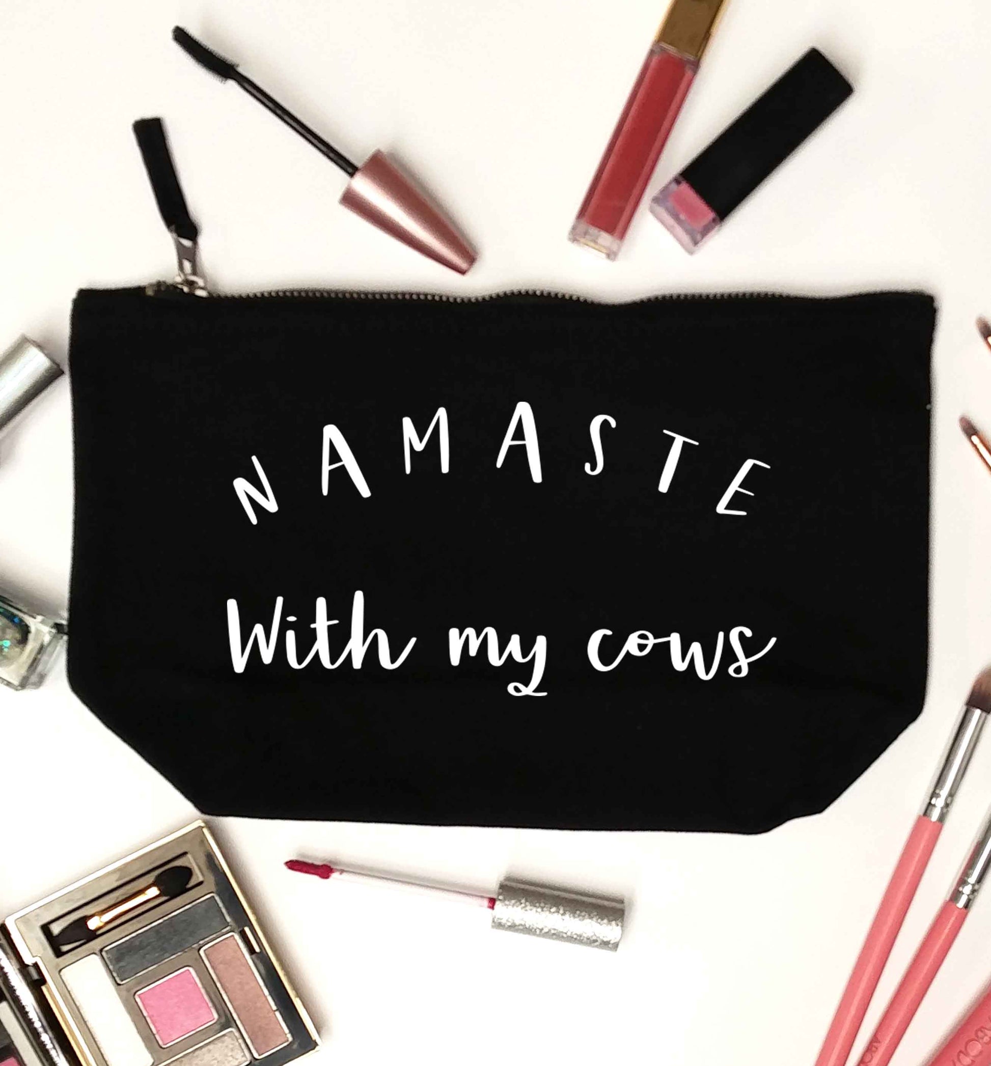 Namaste with my cows black makeup bag