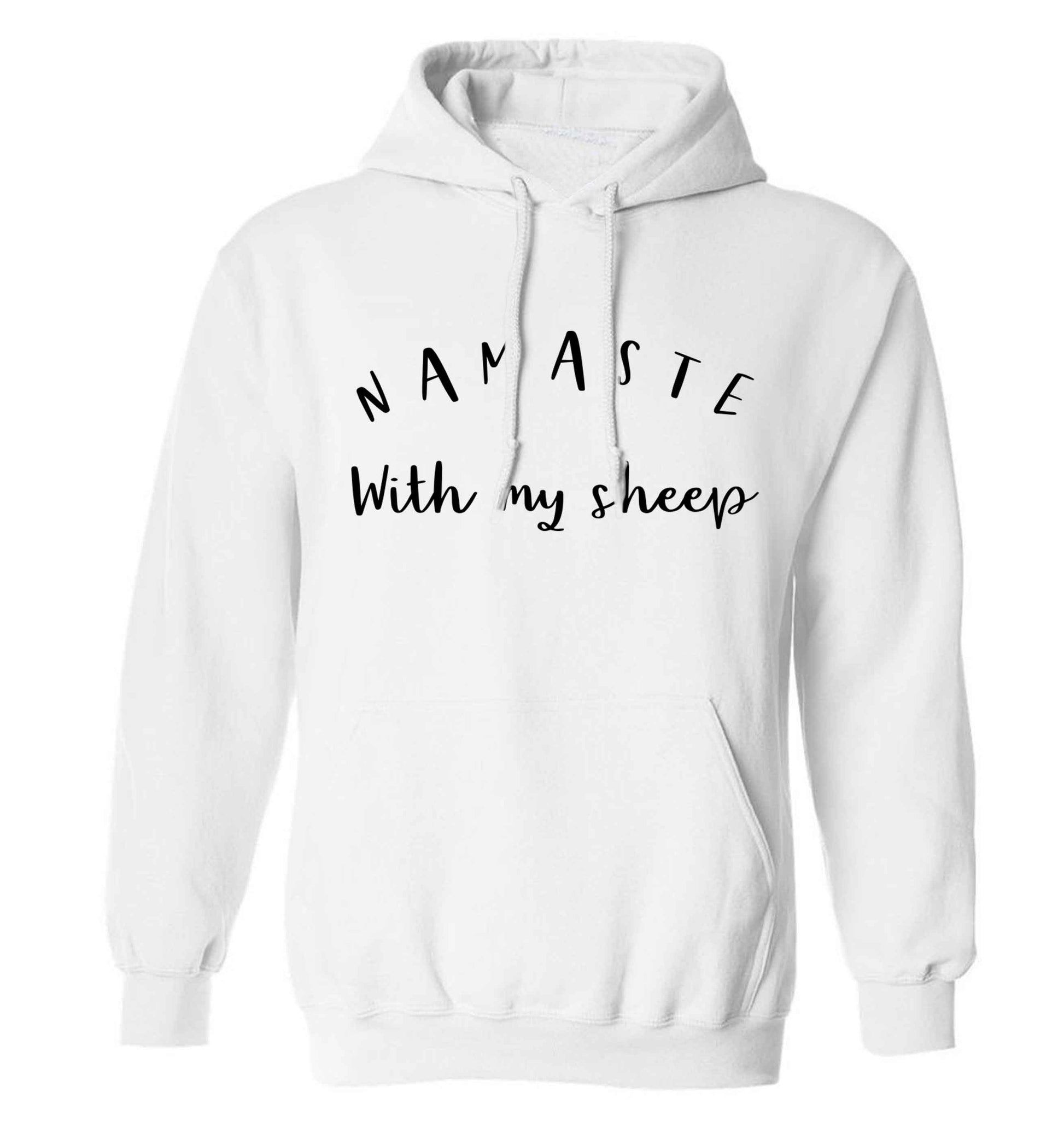 Namaste with my sheep adults unisex white hoodie 2XL