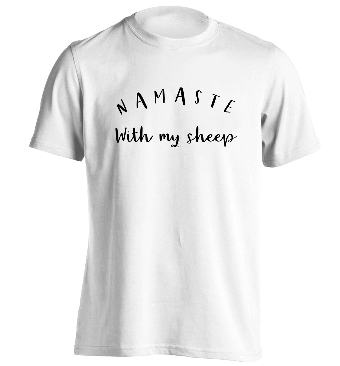 Namaste with my sheep adults unisex white Tshirt 2XL