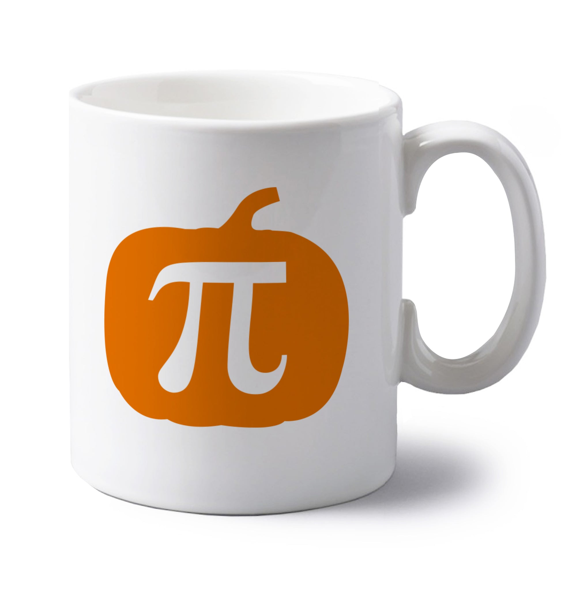 Pumpkin Pi left handed white ceramic mug 