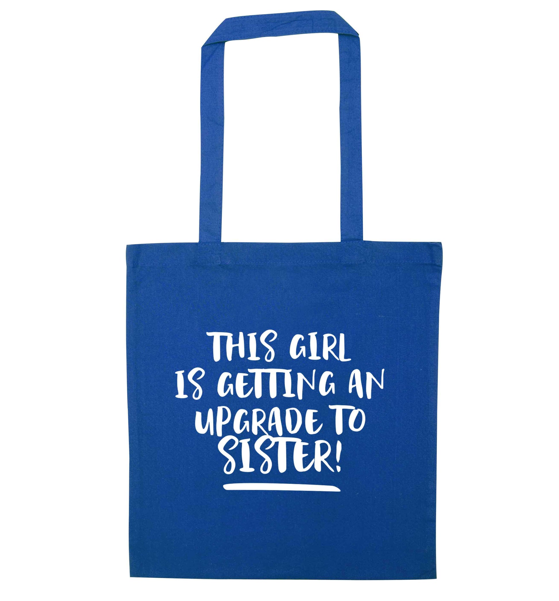 This girl is getting an upgrade to sister! blue tote bag
