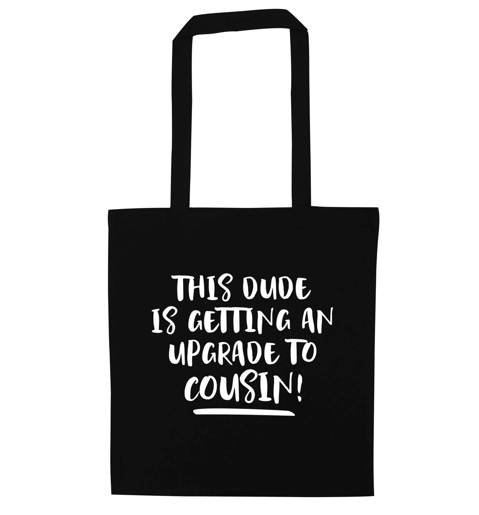 This dude is getting an upgrade to cousin! black tote bag