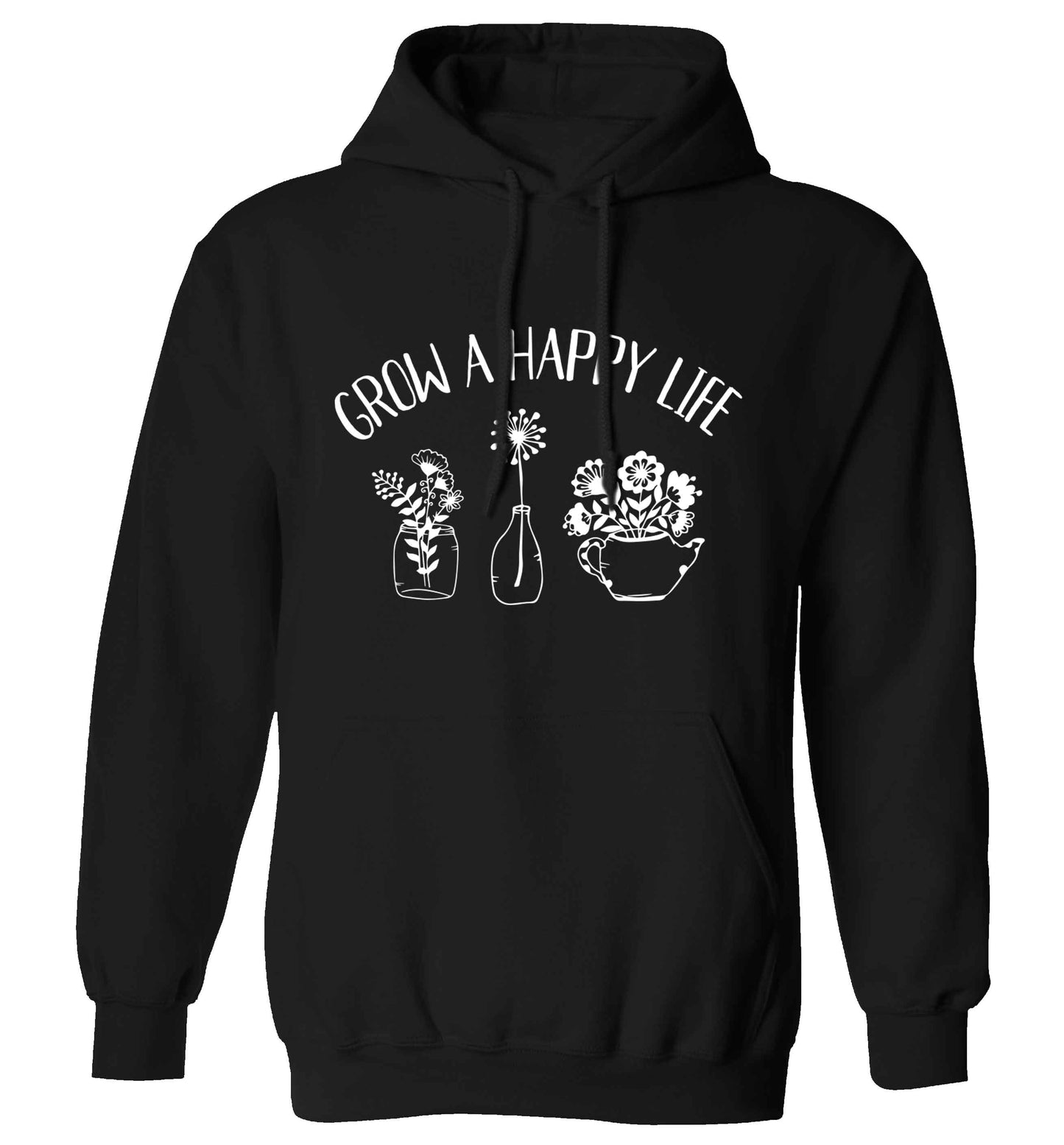 Grow a happy life adults unisex black hoodie 2XL