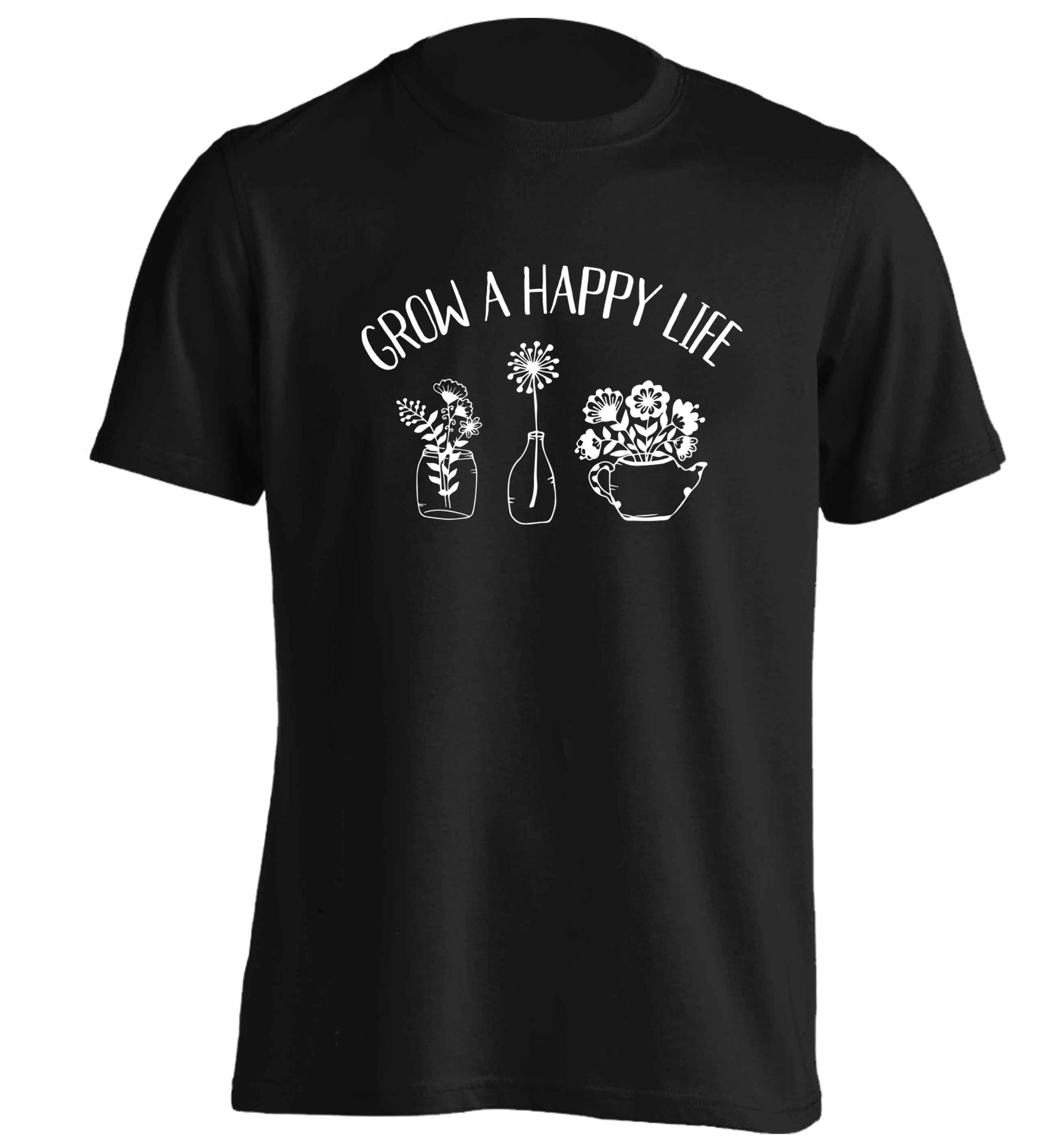 Grow a happy life adults unisex black Tshirt 2XL