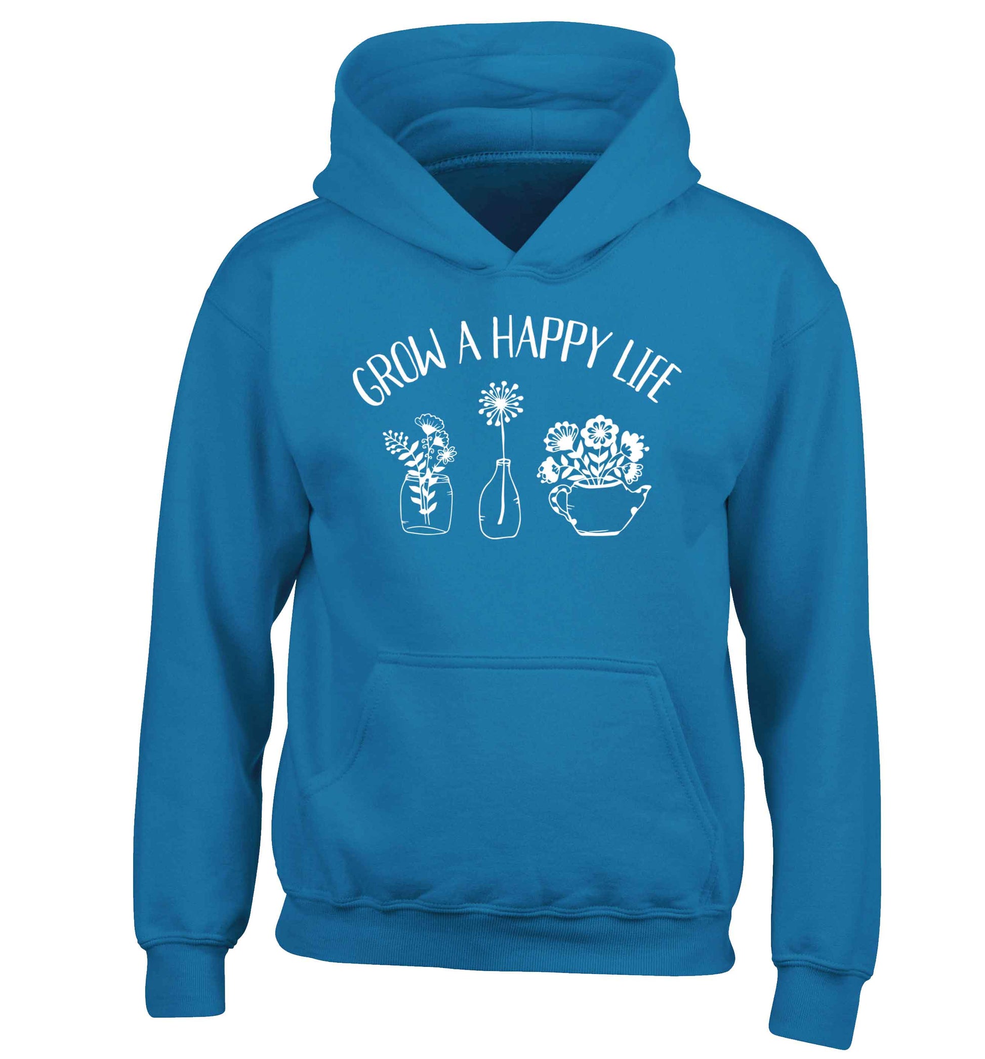 Grow a happy life children's blue hoodie 12-13 Years