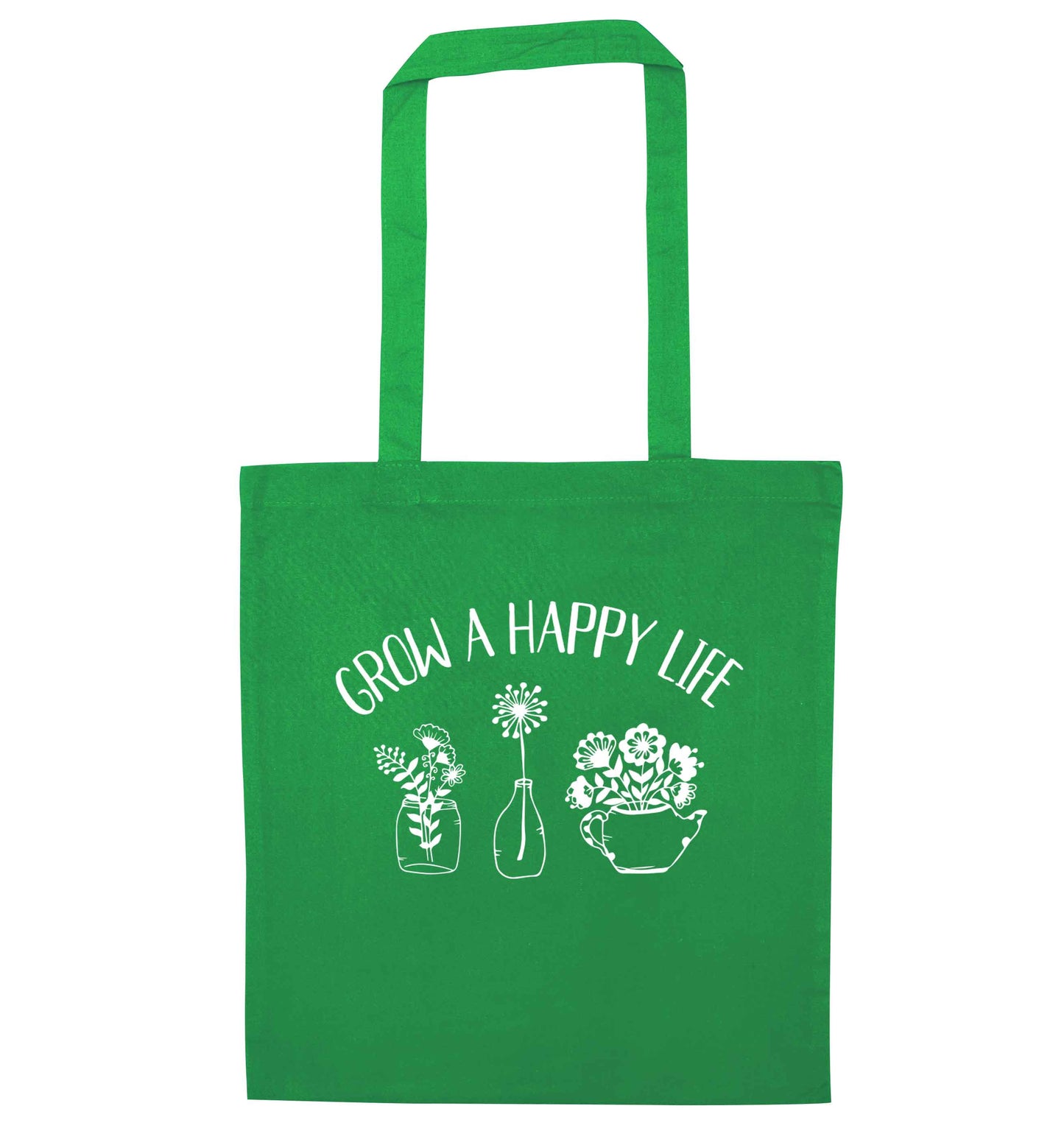 Grow a happy life green tote bag