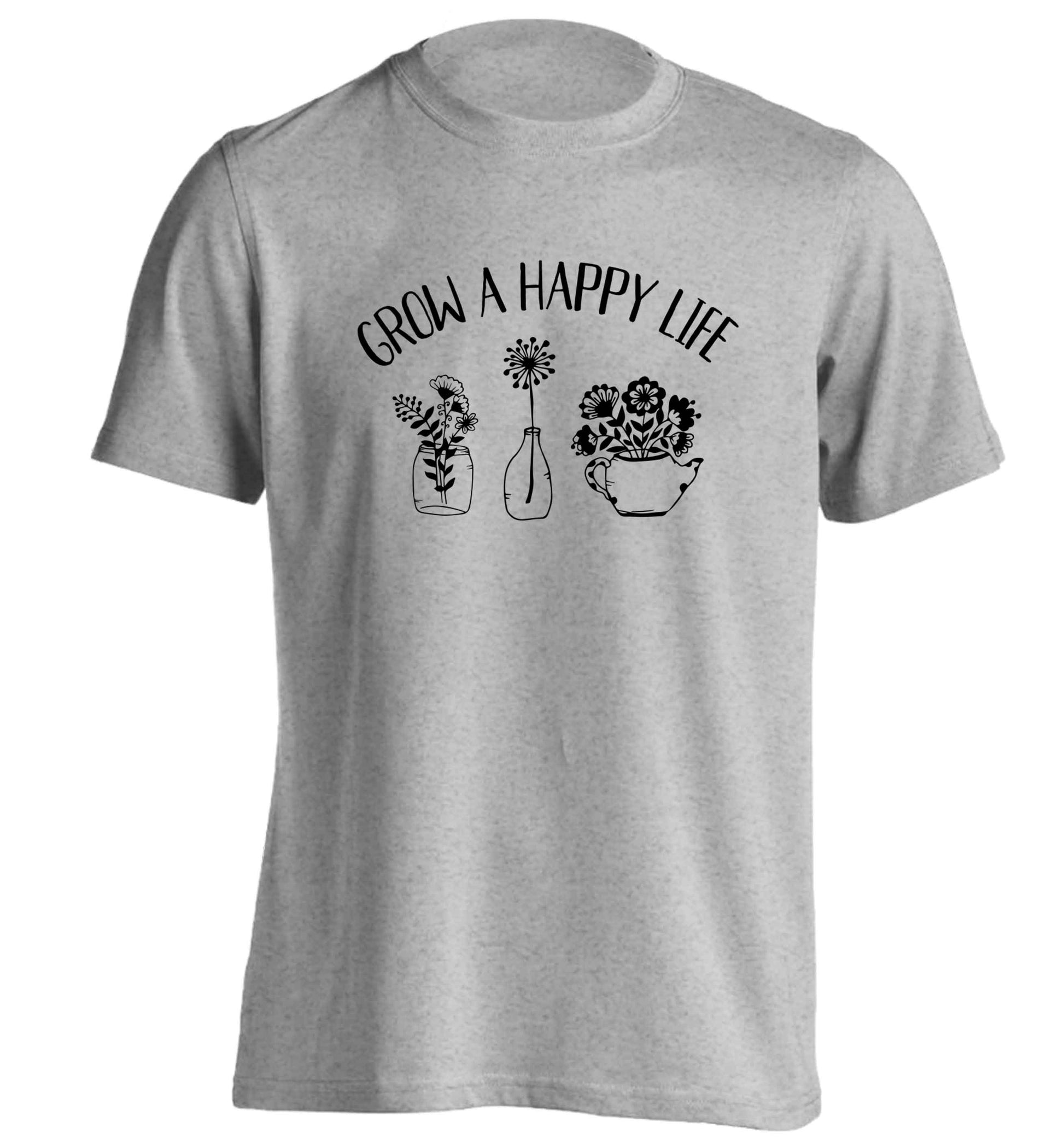 Grow a happy life adults unisex grey Tshirt 2XL