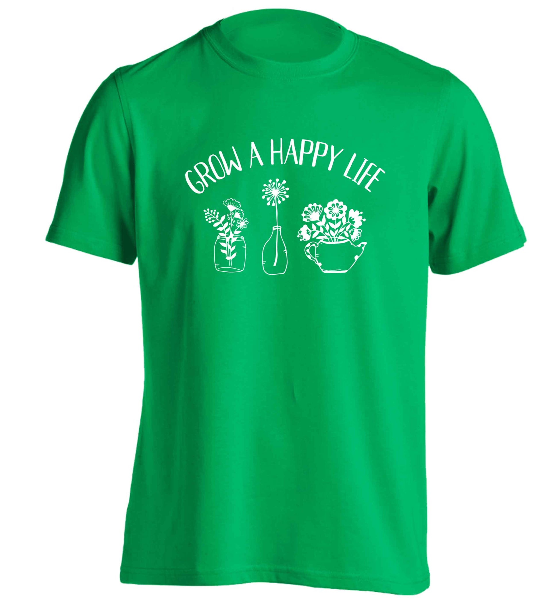 Grow a happy life adults unisex green Tshirt 2XL