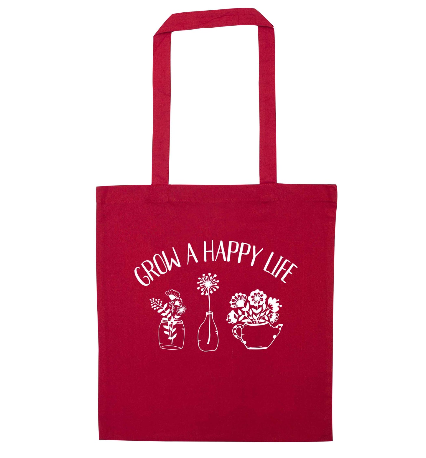 Grow a happy life red tote bag