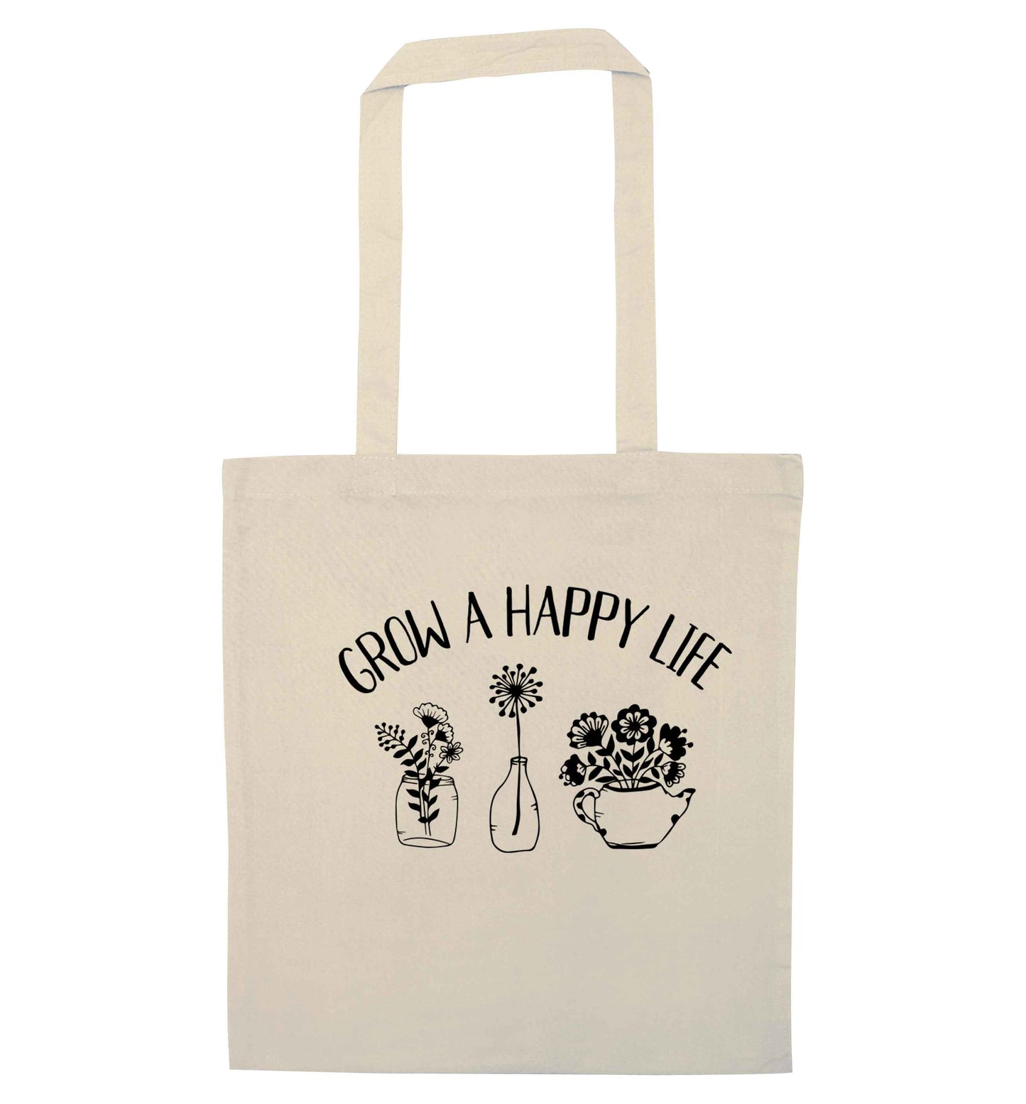 Grow a happy life natural tote bag