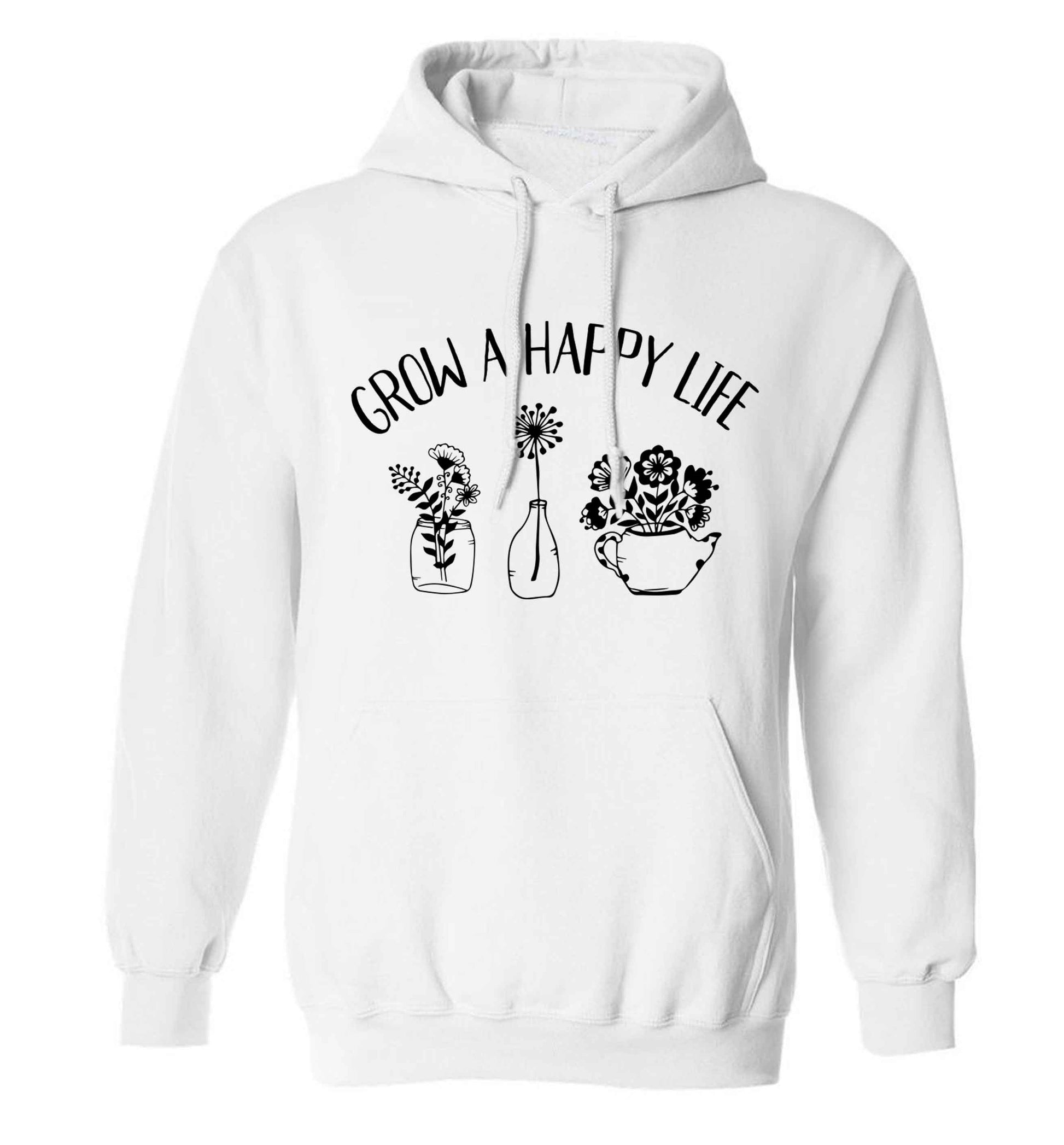 Grow a happy life adults unisex white hoodie 2XL