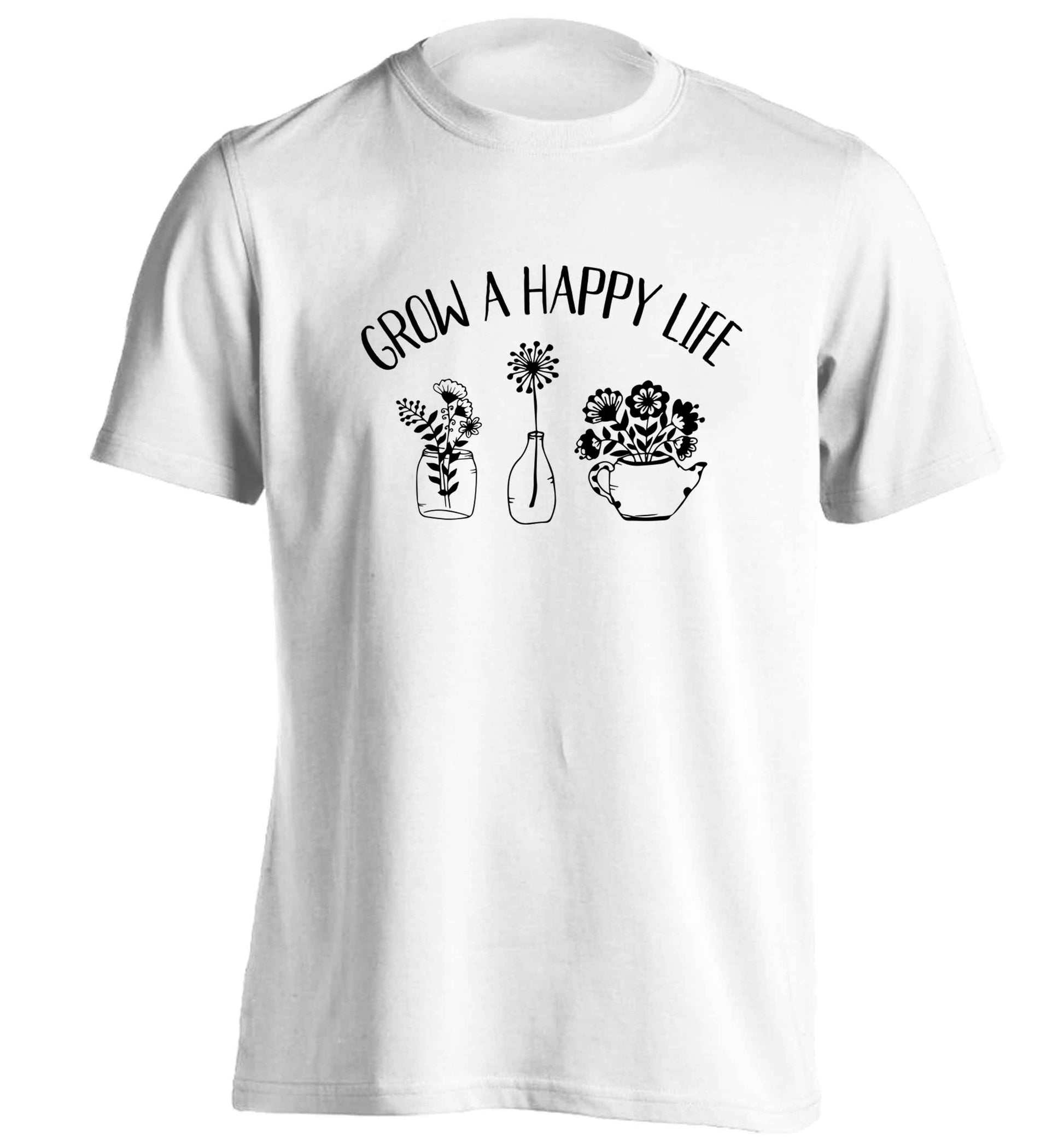 Grow a happy life adults unisex white Tshirt 2XL